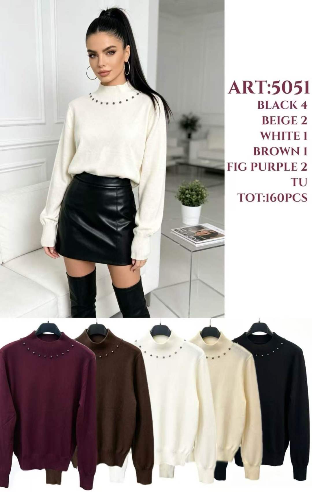 Mock-Neck Sweater with Studs