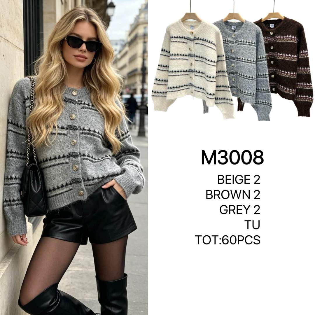 Striped Cardigan with Decorative Buttons