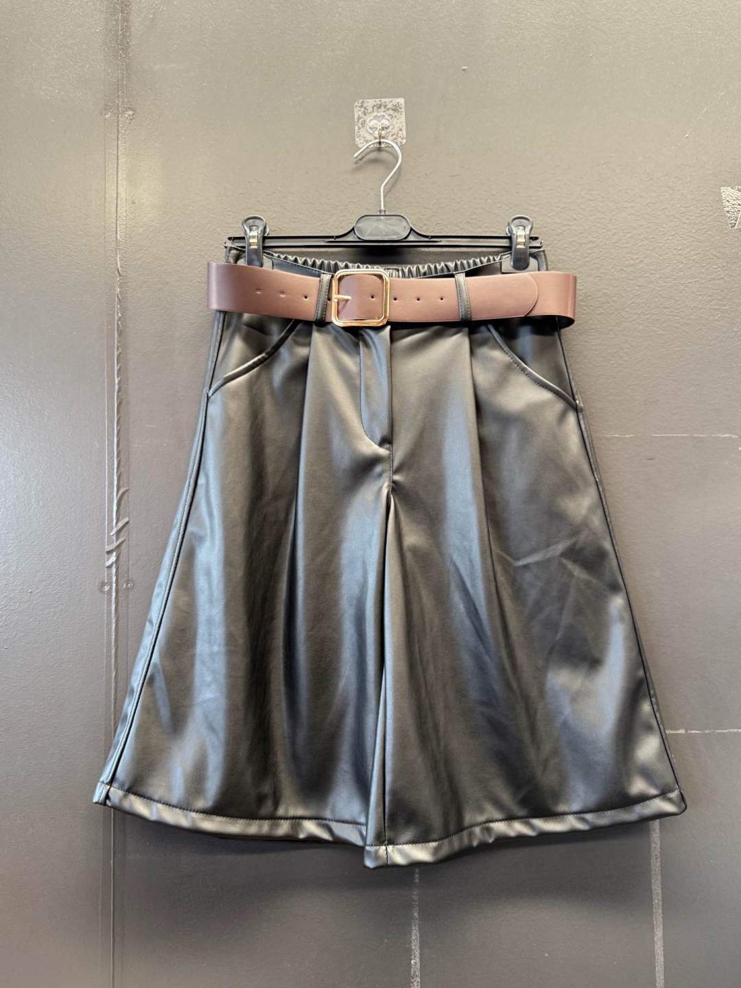 Faux Leather High‑Waist Belted Shorts