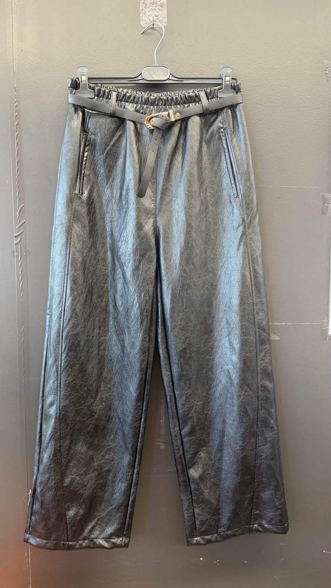 High‑Waist Wide‑Leg Faux Leather Trousers