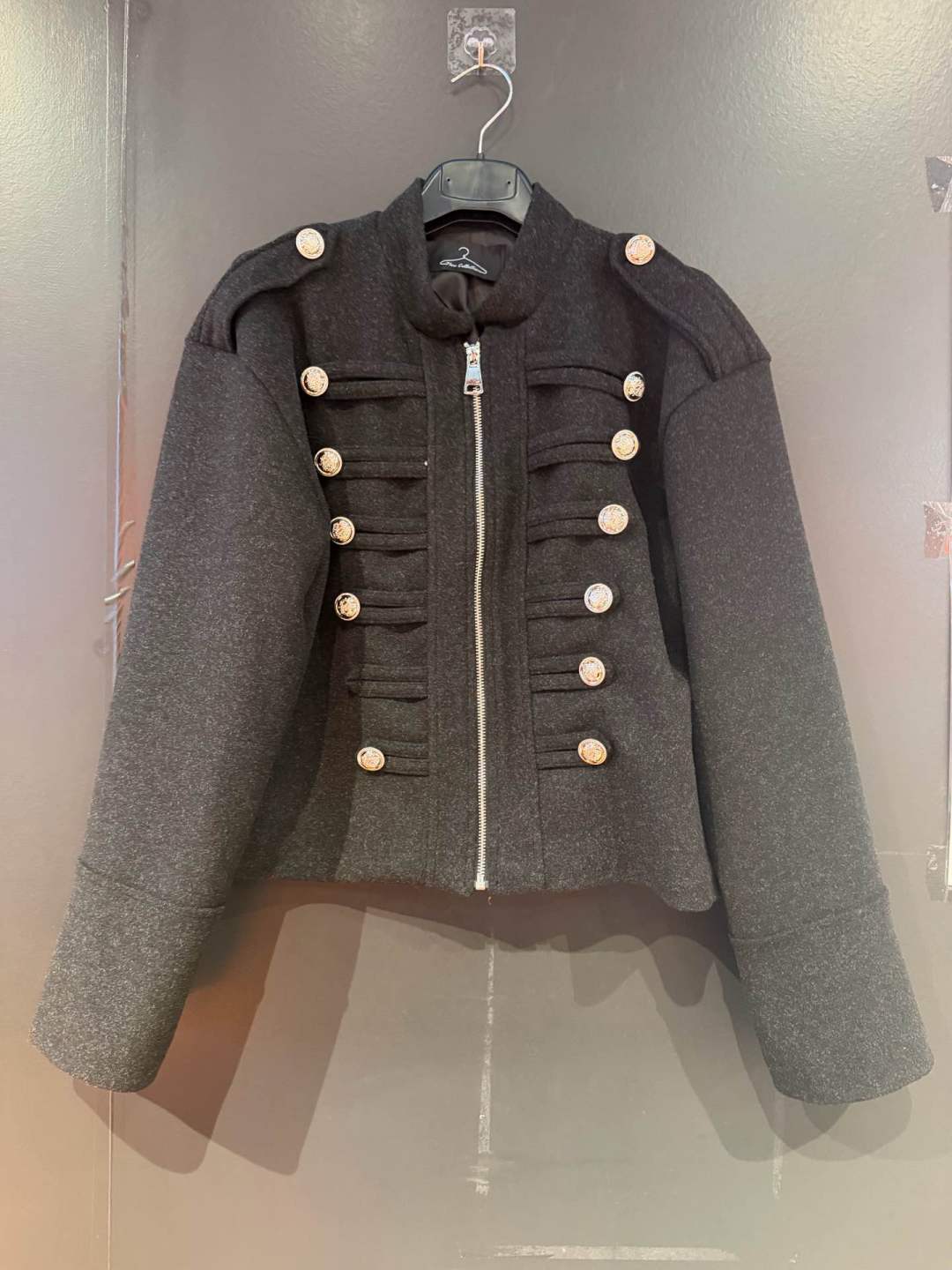 Cropped Jacket with Stand Collar