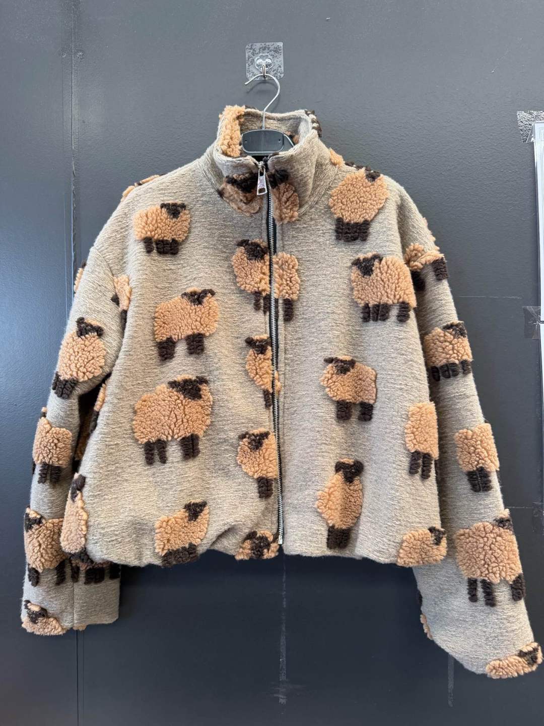 Short Shearling Coat with Half-Turtleneck