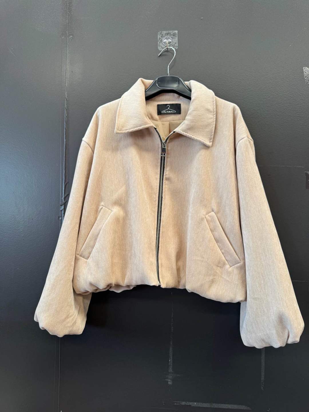 Short Bomber Jacket with Elastic Hem