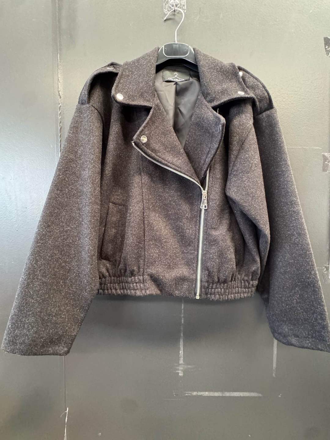 Cropped Biker Jacket with Elastic Hem