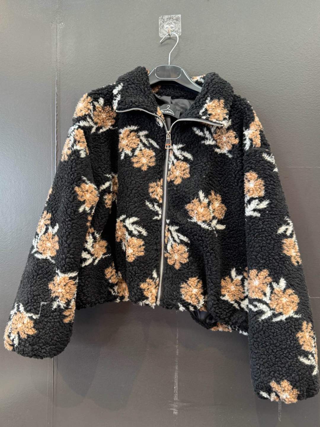 Cropped Floral Teddy Jacket