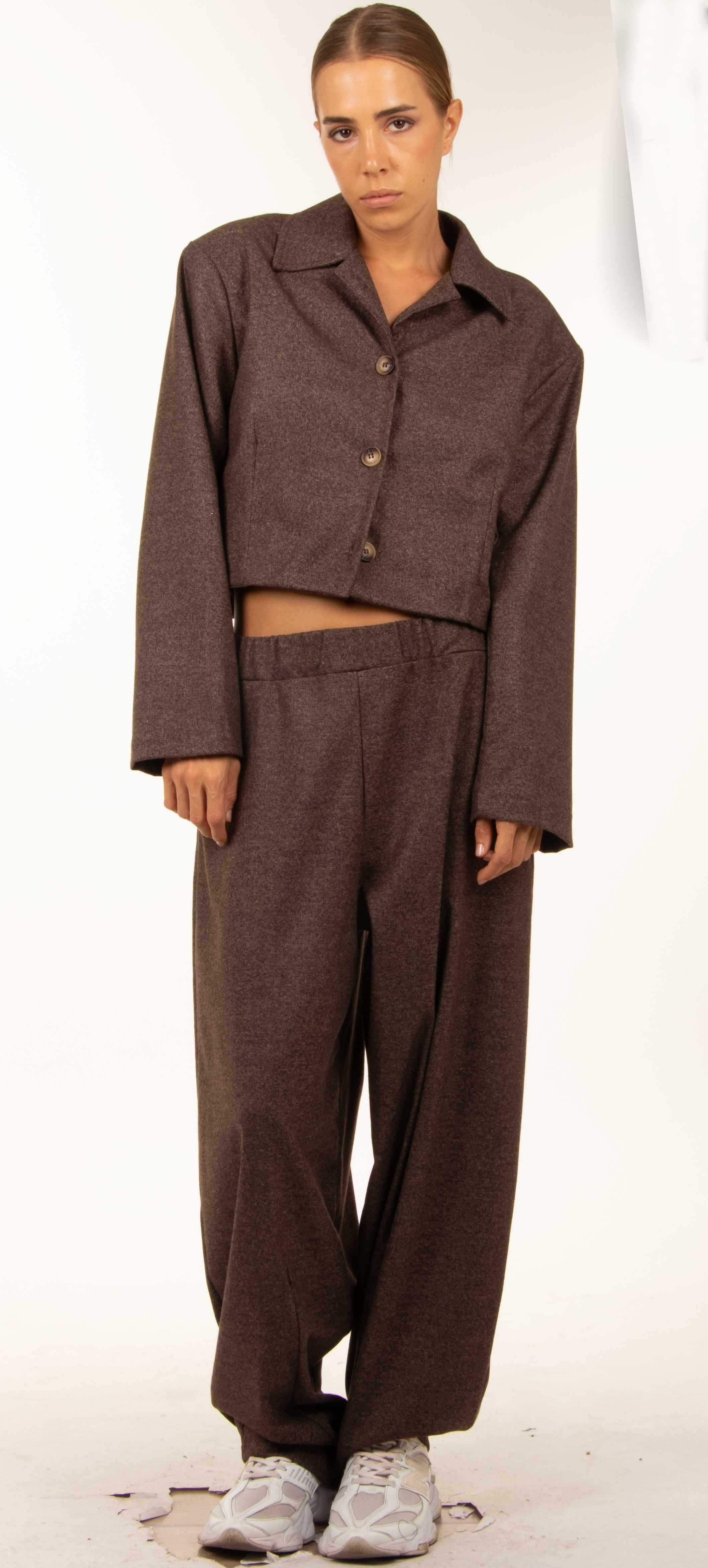 Cropped Jacket with Shirt Collar
