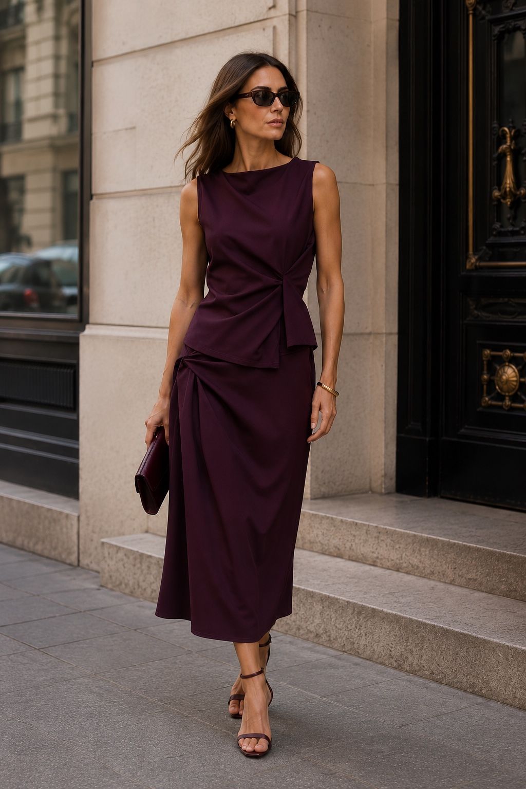 A-line Midi Skirt with Gathered Waist