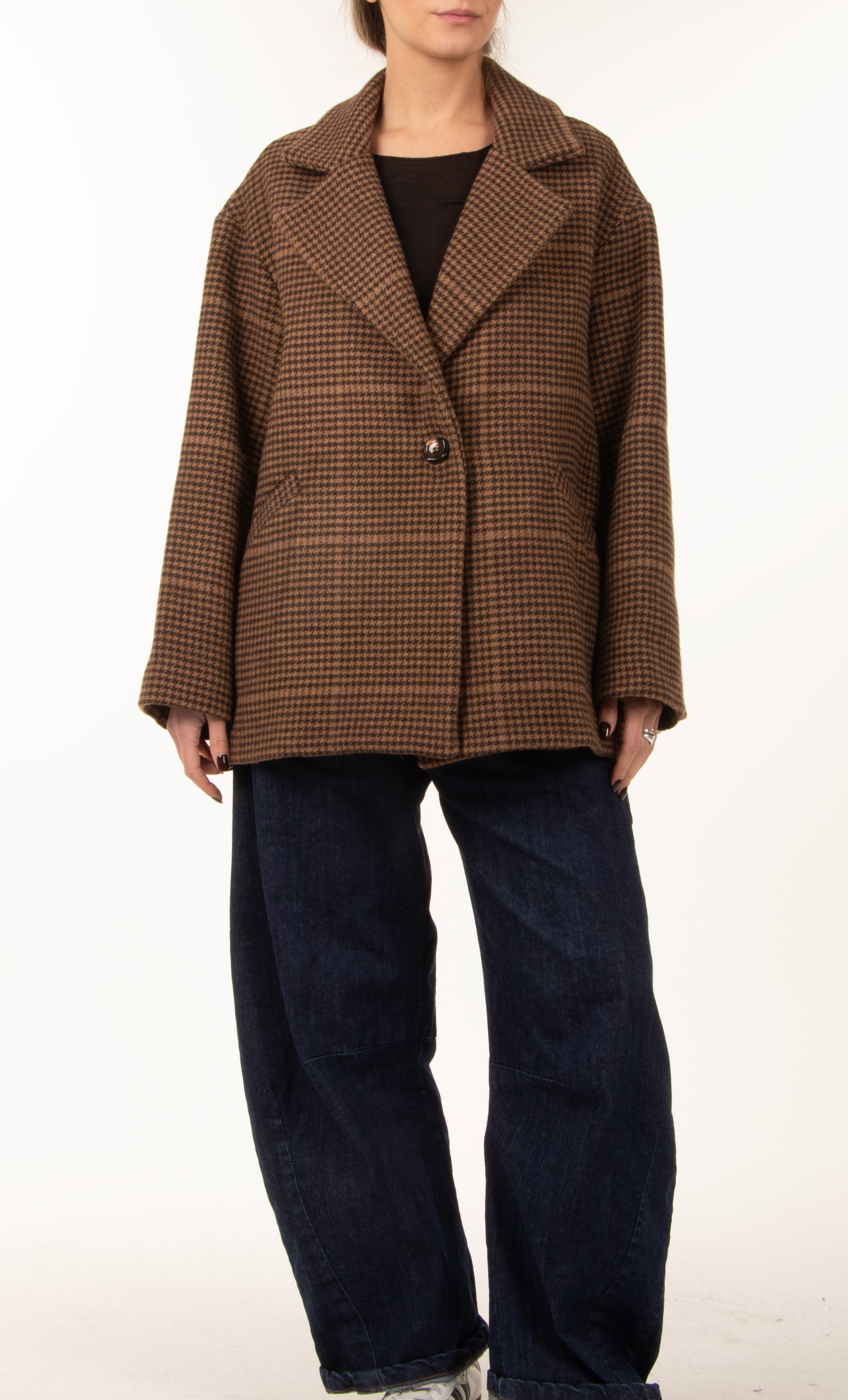 Oversize Midi Coat in Houndstooth