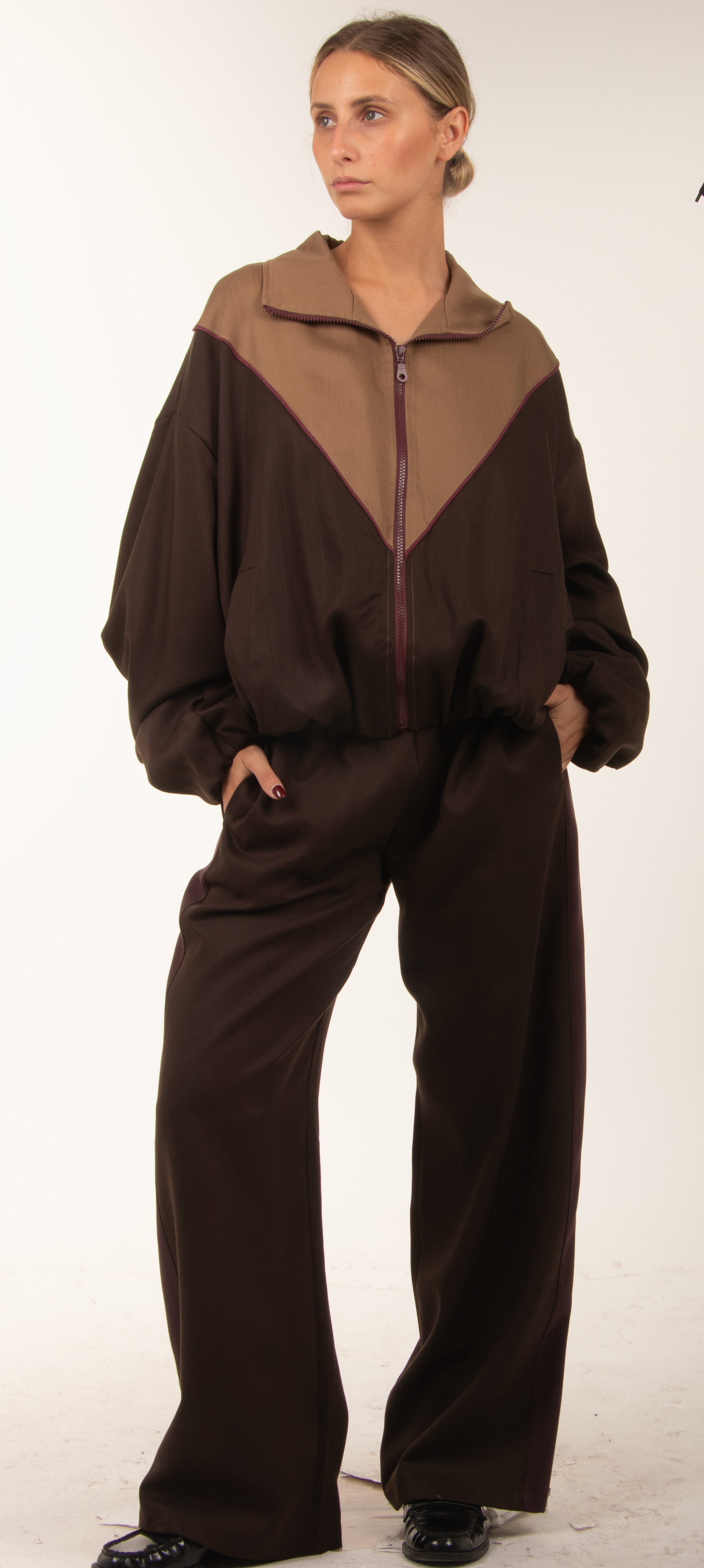 Wide‑Leg Color‑Block Trousers