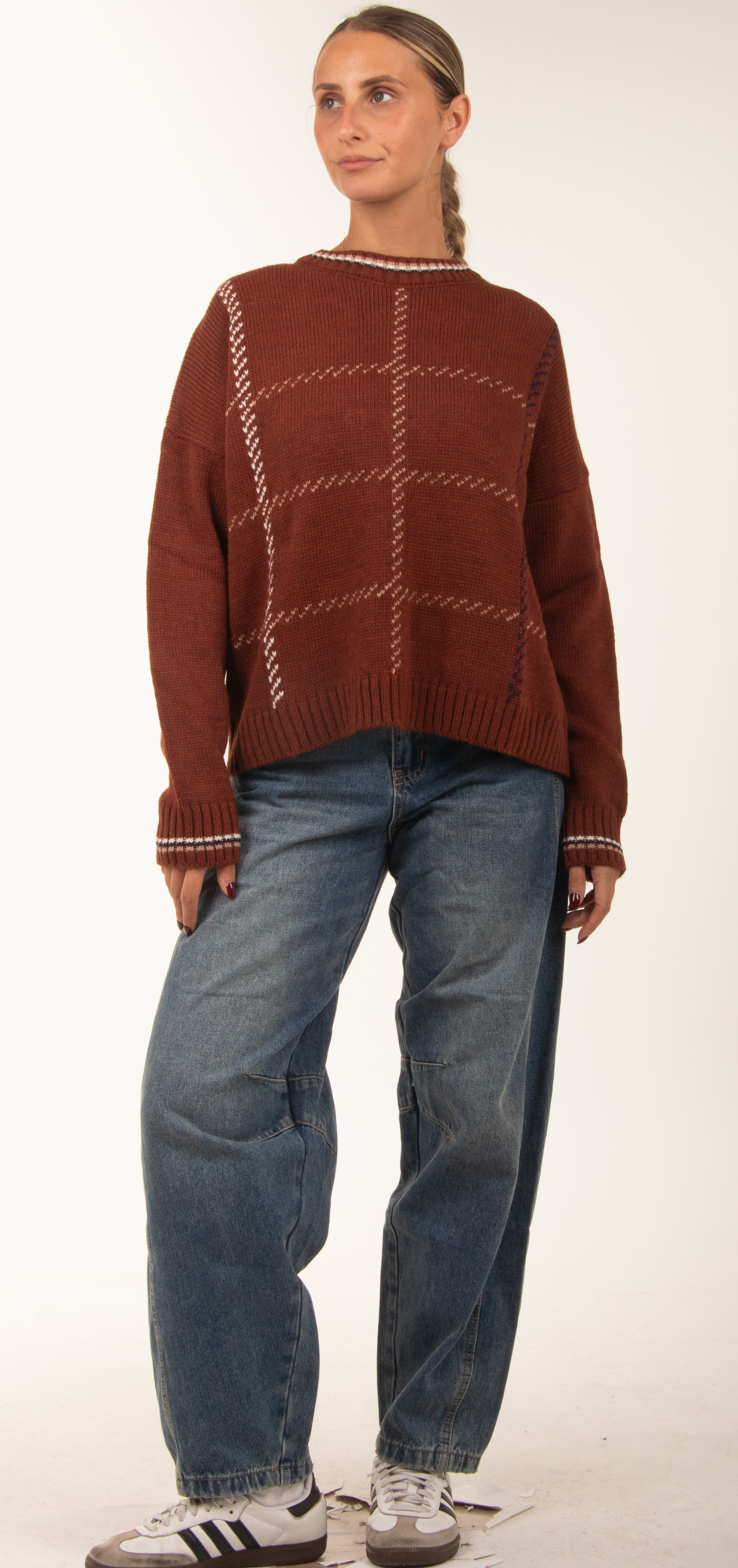 Relaxed Check Knit Sweater