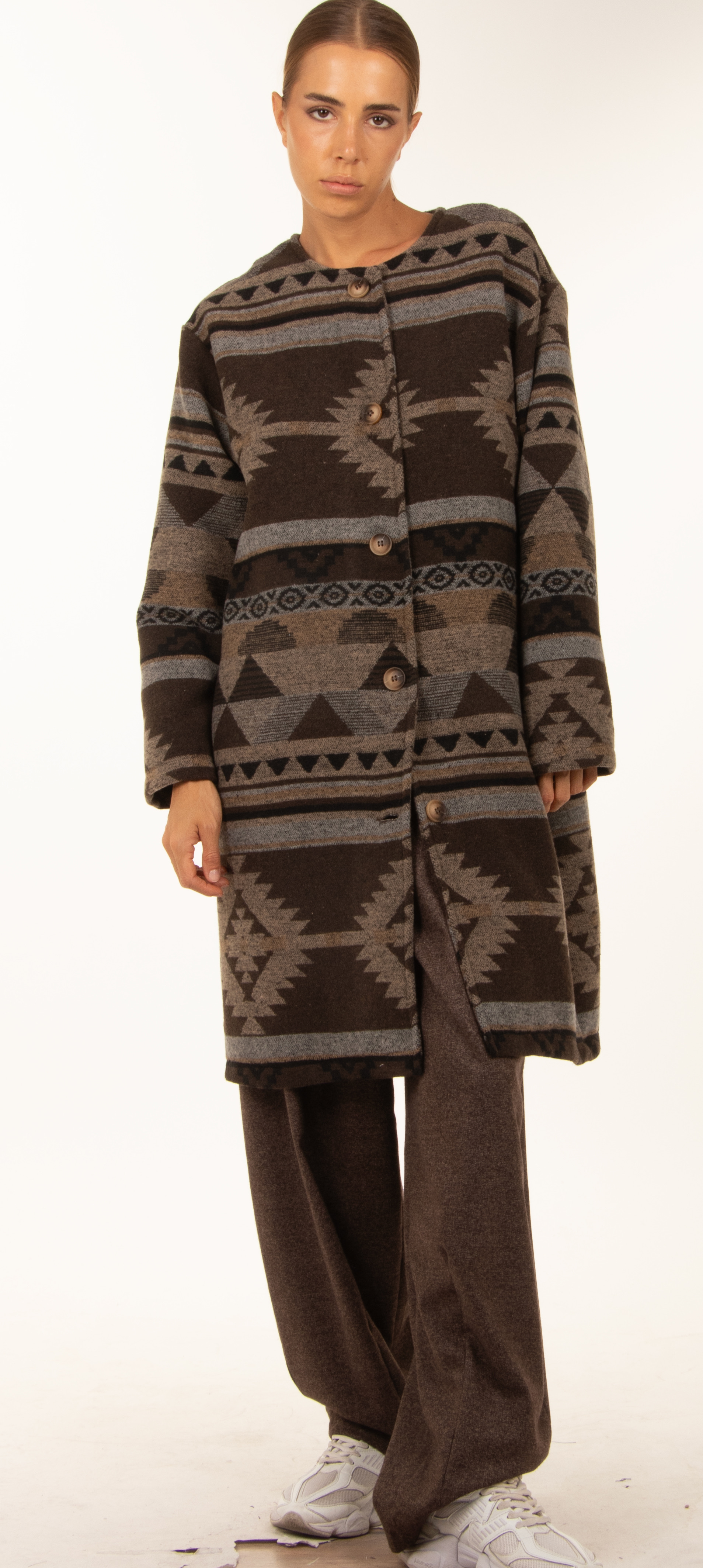 Relaxed Coat with Patterns