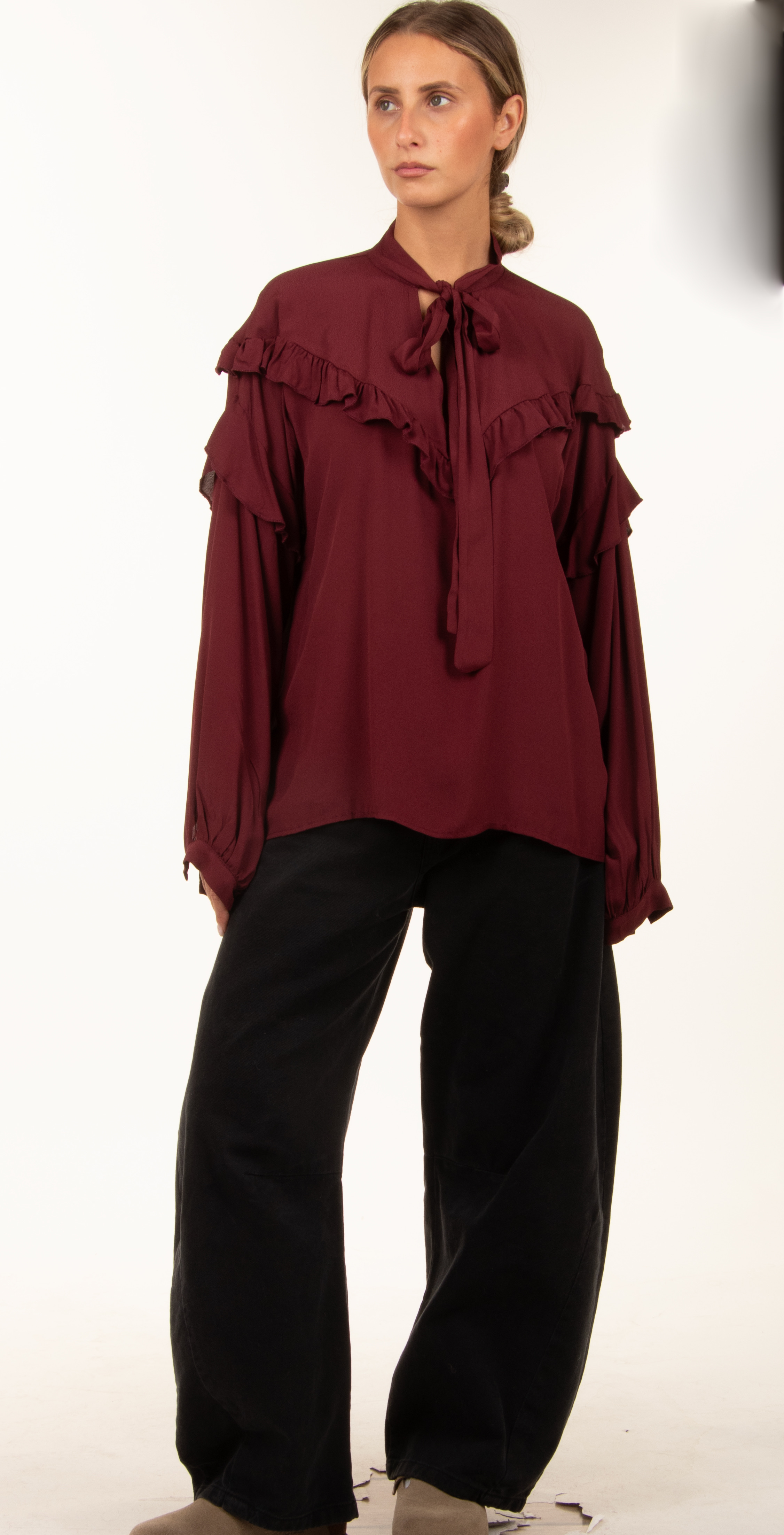 Relaxed Stand‑Collar Blouse