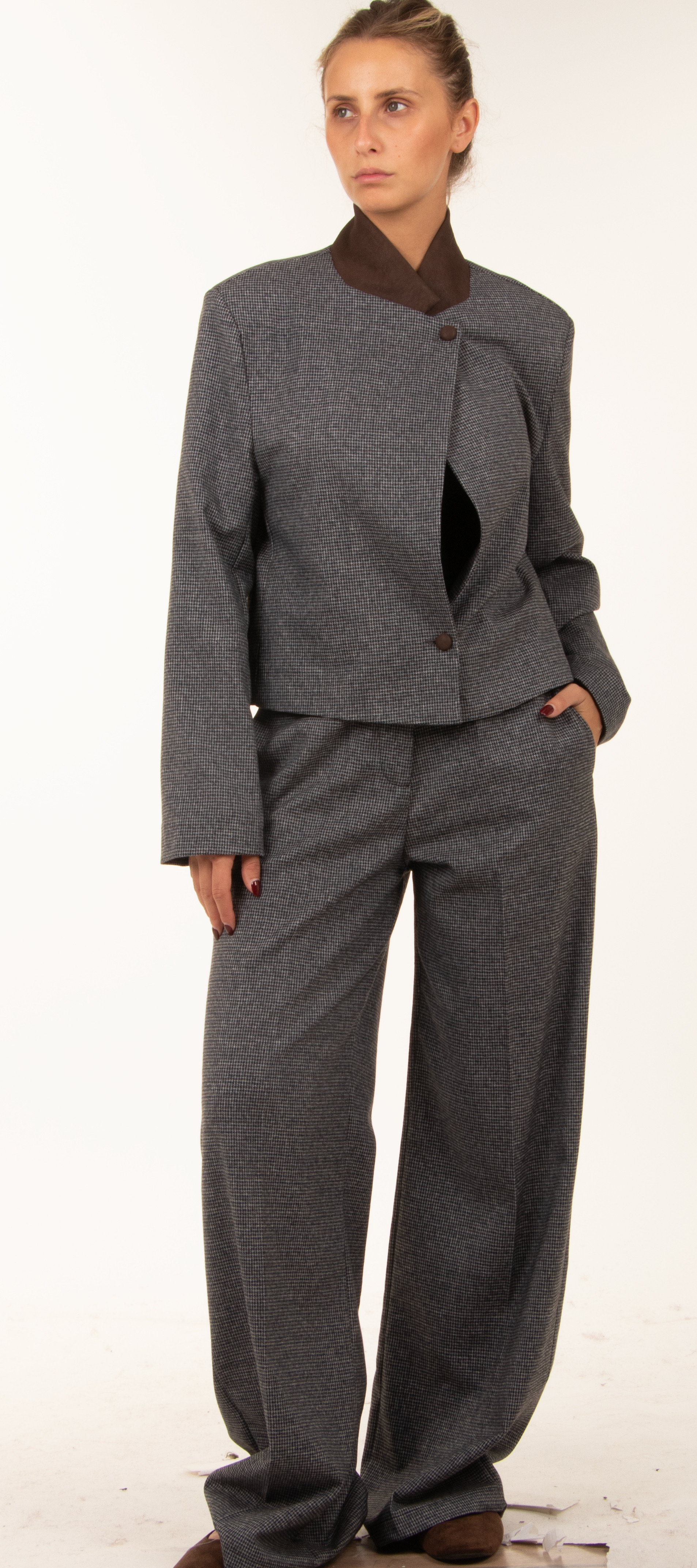 Wide-Leg Checked Trousers