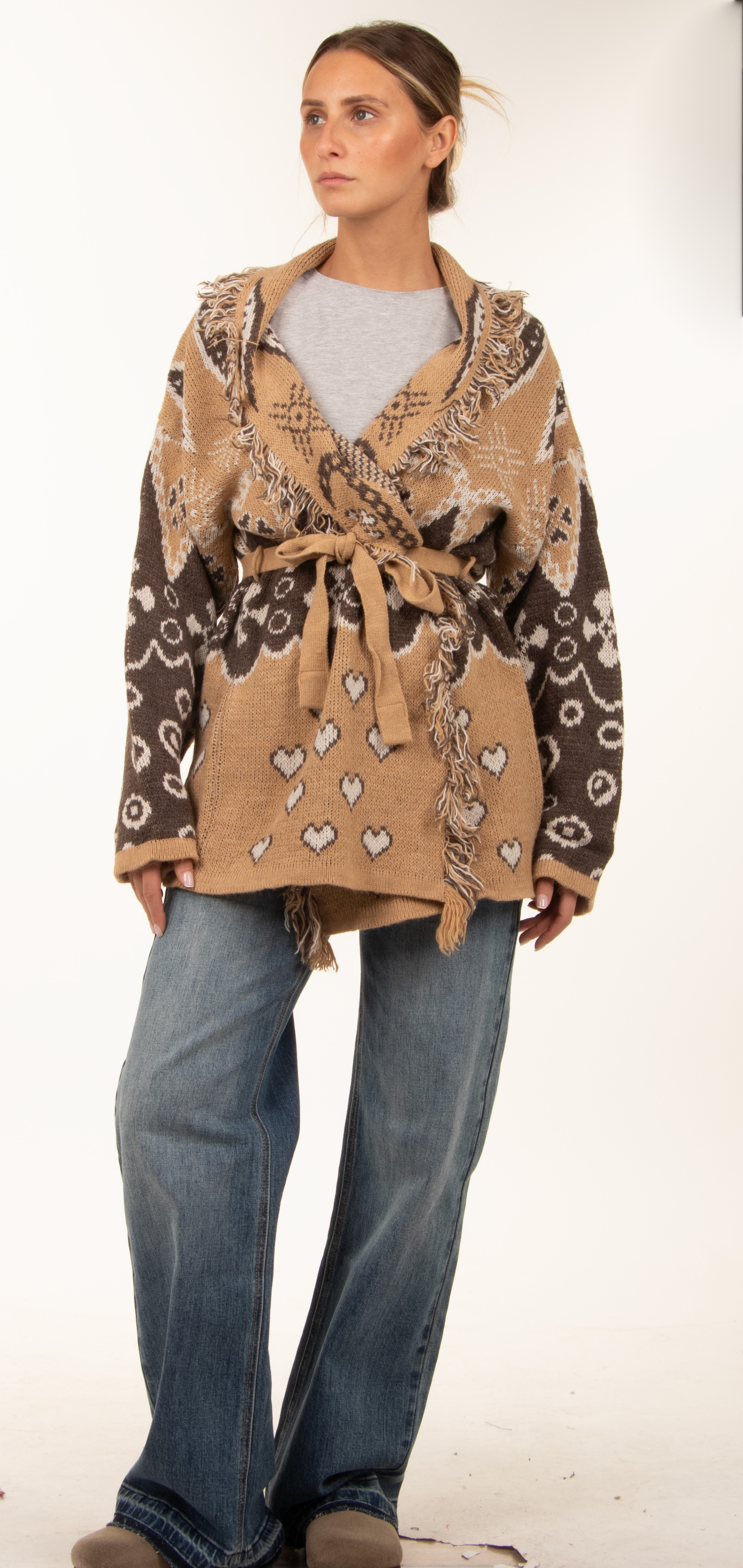 Wrap Cardigan with Fringes