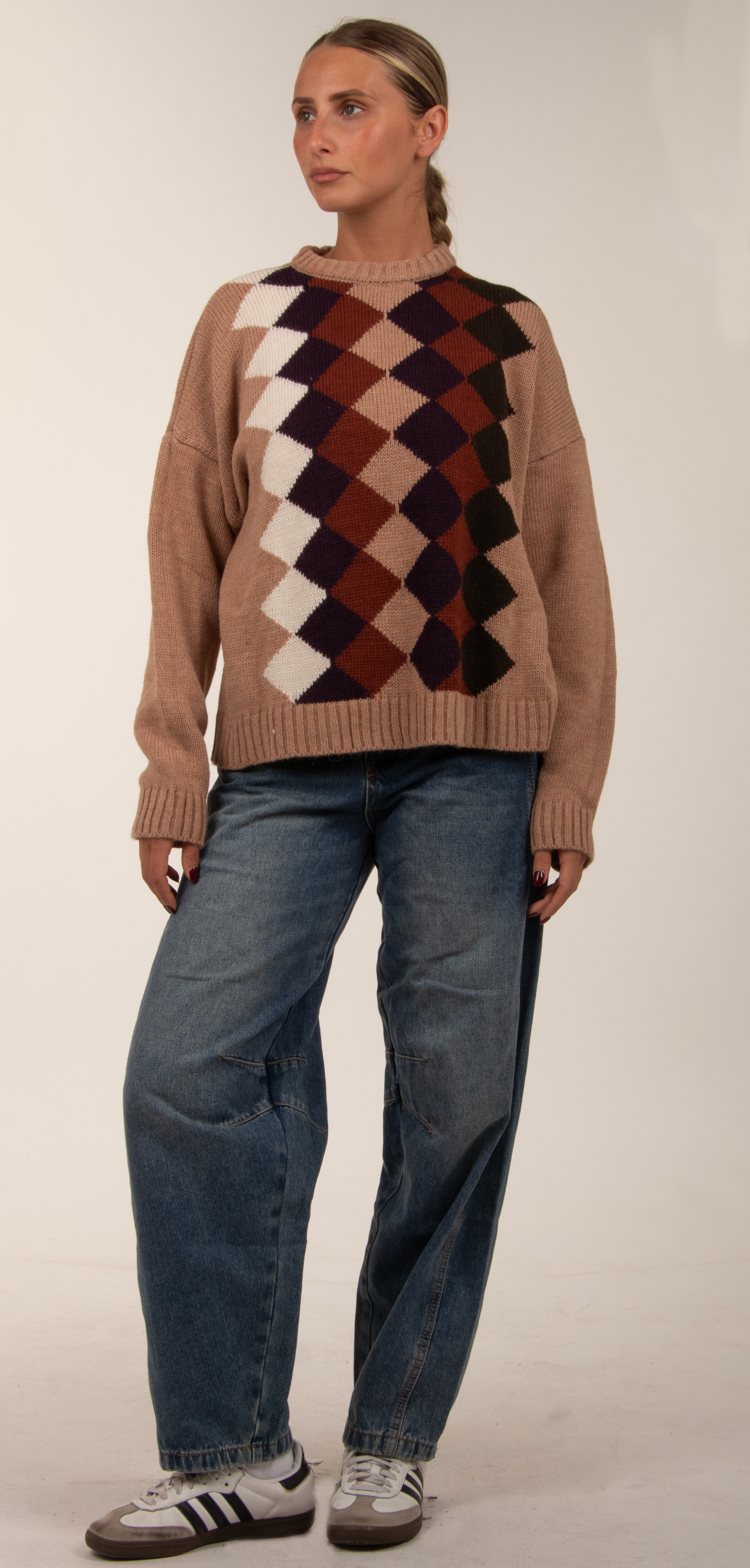 Relaxed Diamond‑Pattern Sweater