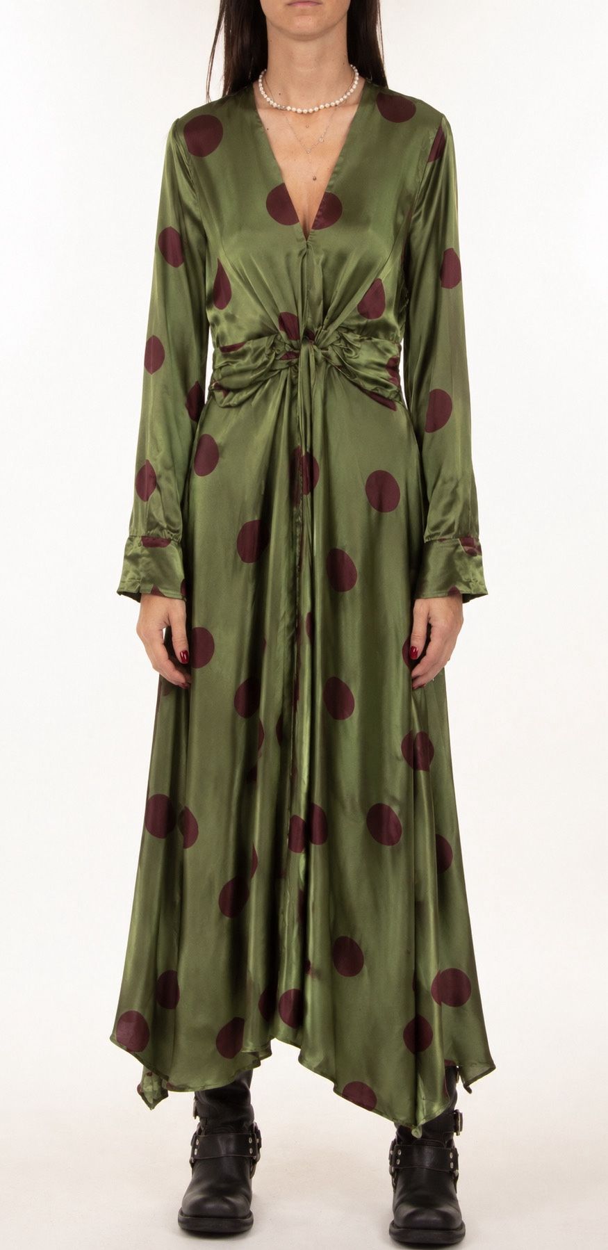 Satin Wrap Maxi Dress with Shirring