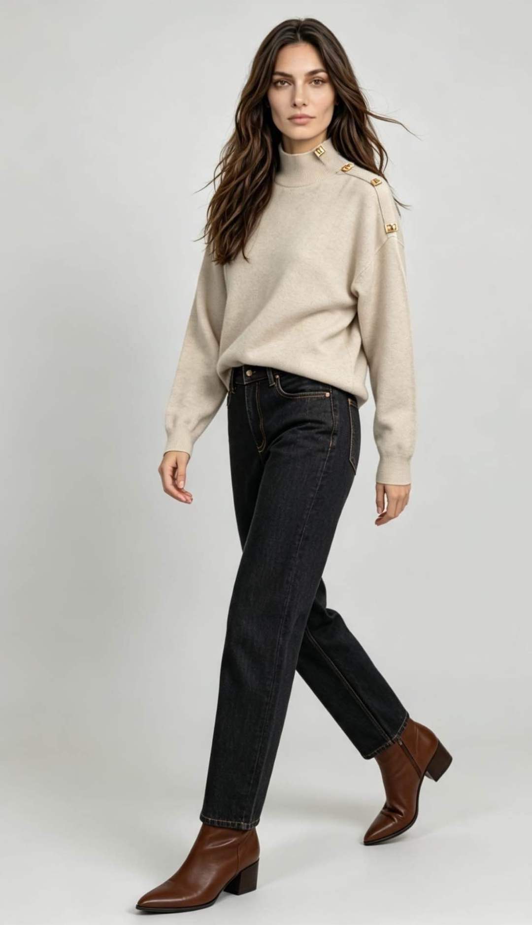 Relaxed Mock-Neck Sweater with Buttons