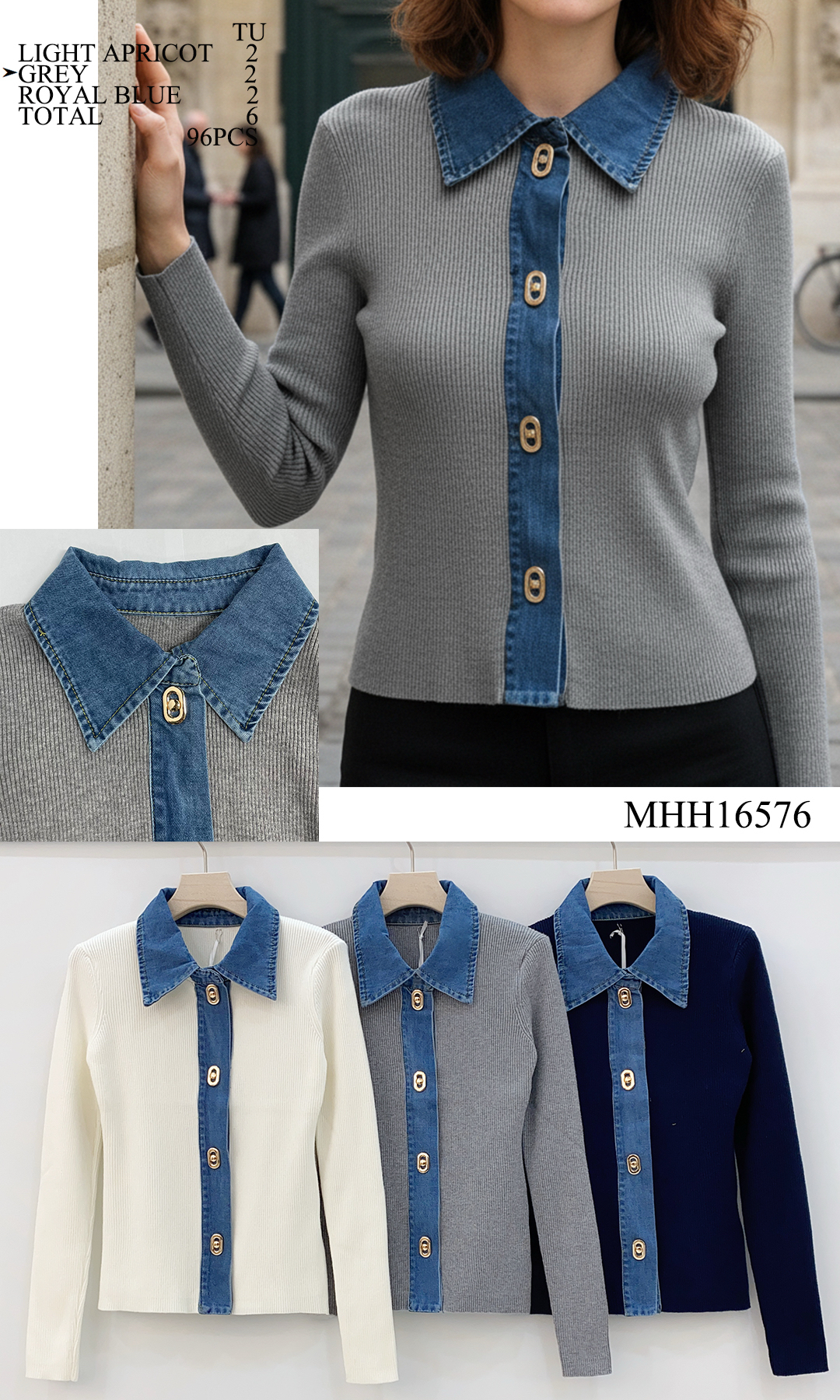 Fitted Cardigan with Shirt Collar