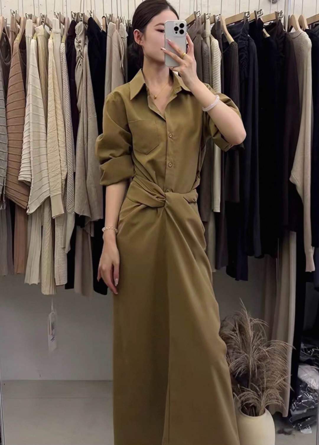 Tie-Waist Maxi Shirt Dress