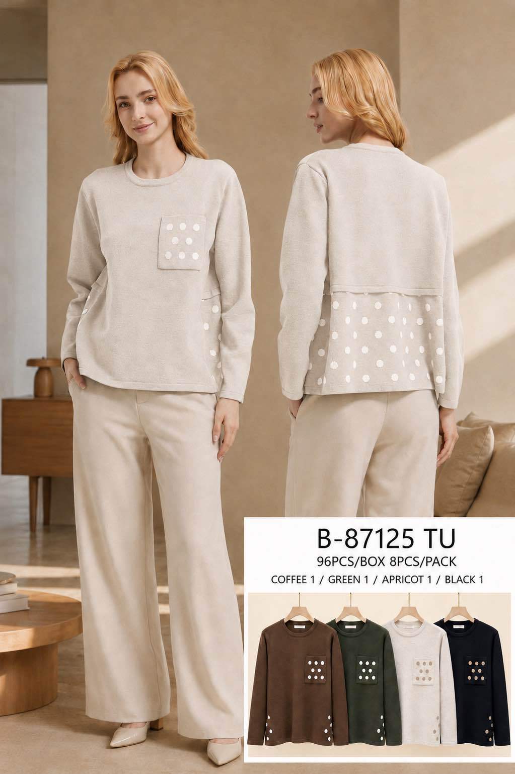 Long Straight Sweatshirt with Polka Dots