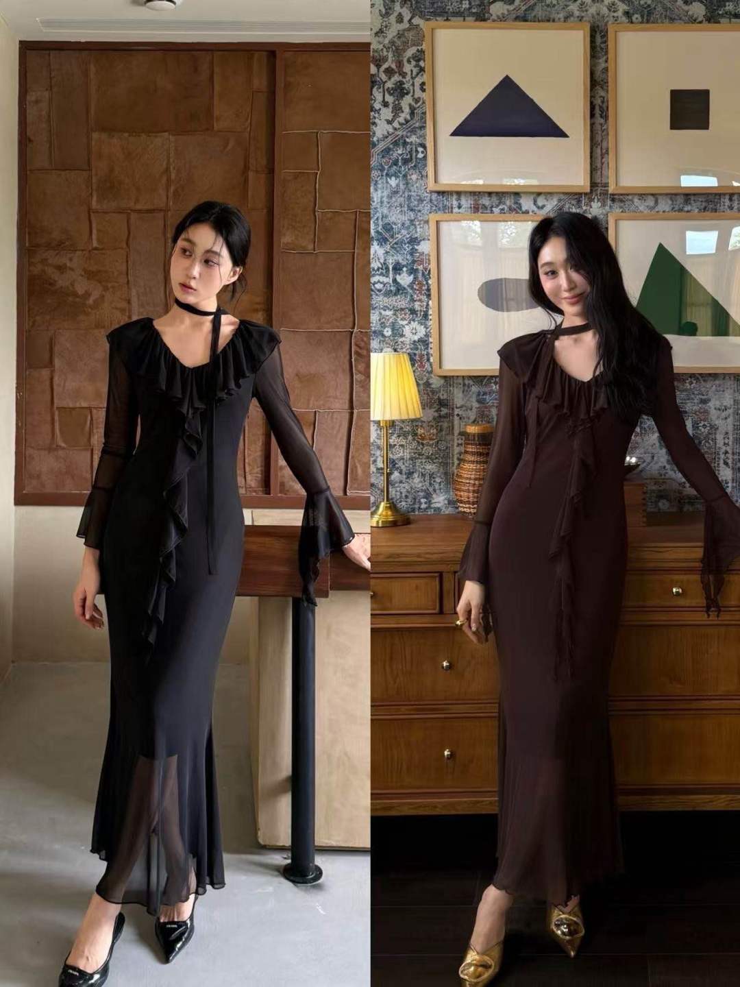 Fitted Maxi Dress with Ruffle