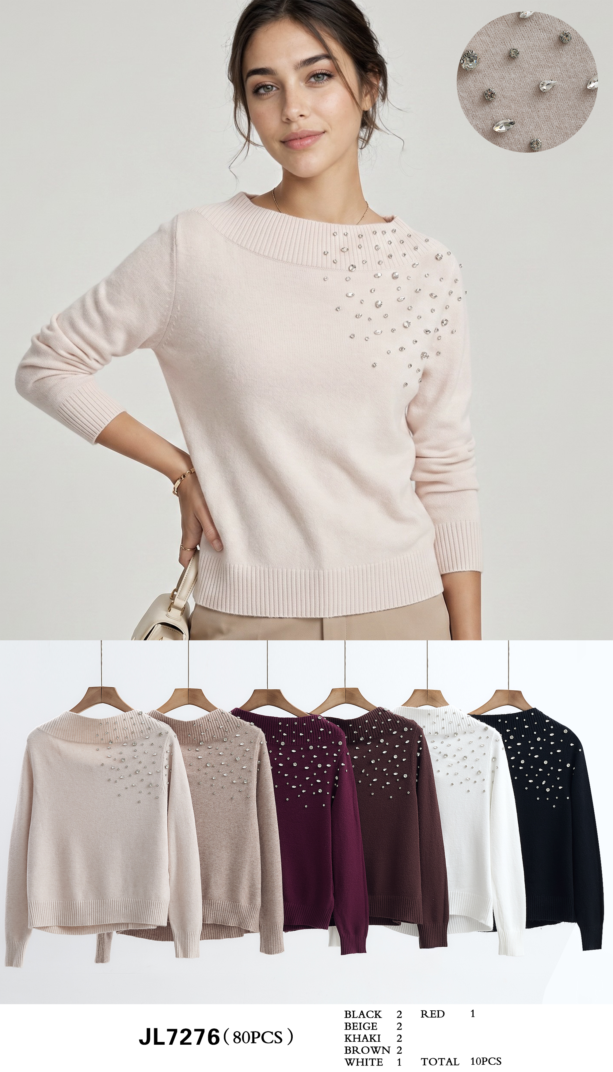 Boat-Neck Sweater with Studs
