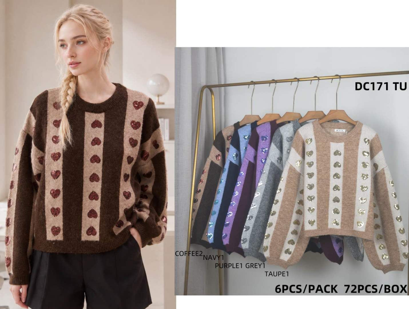 Straight Heart-Pattern Sweater