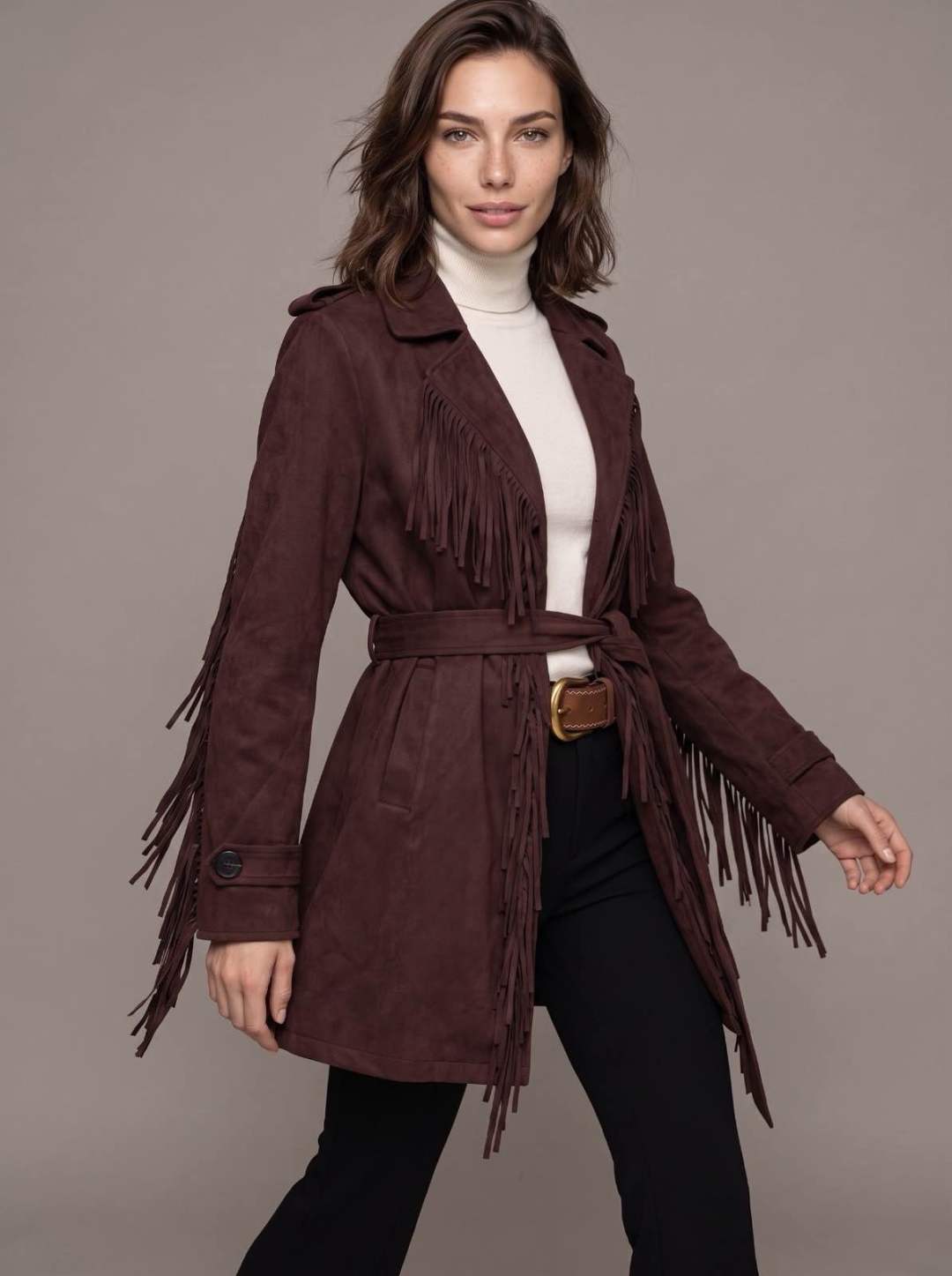 Long Tailored Coat with Fringes