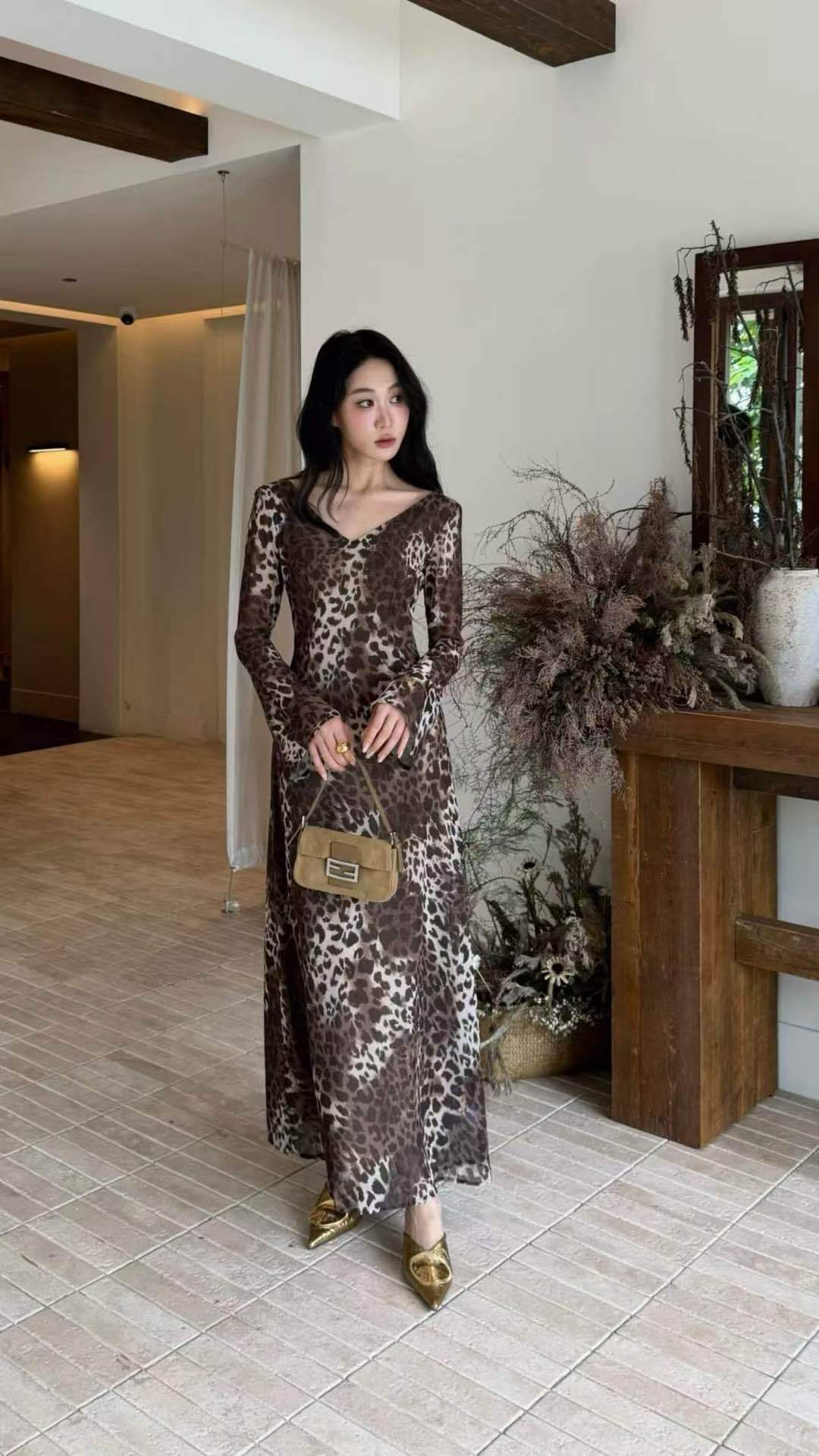 Fitted V-Neck Maxi Dress