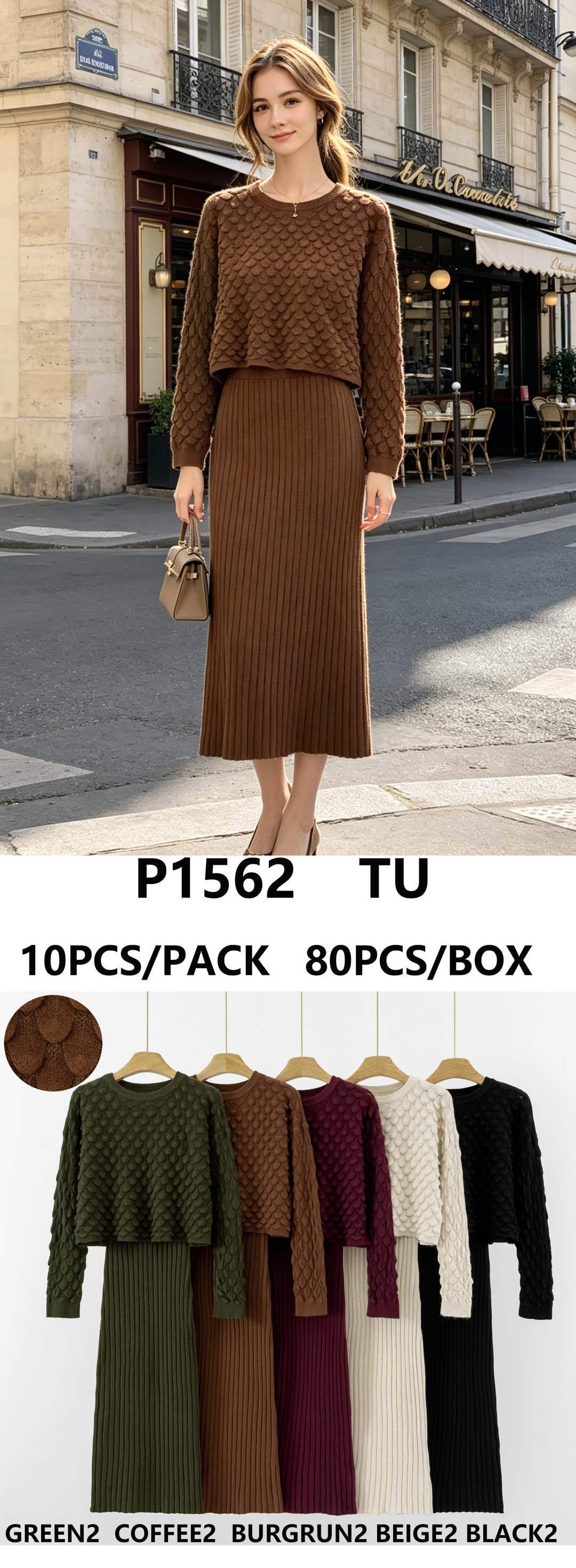 Short Long‑Sleeve Top & Pleated Midi Skirt Set