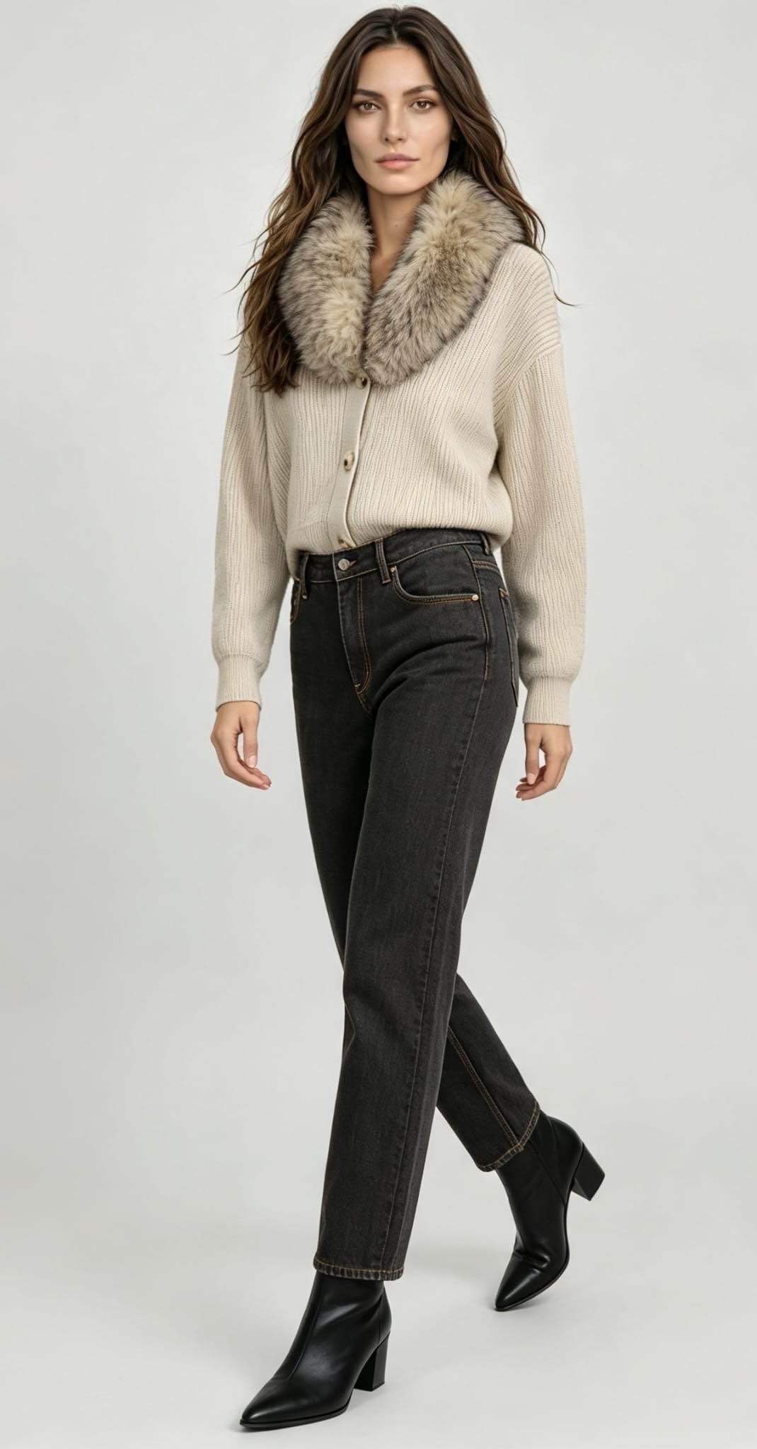 Cardigan with Faux-Fur Collar