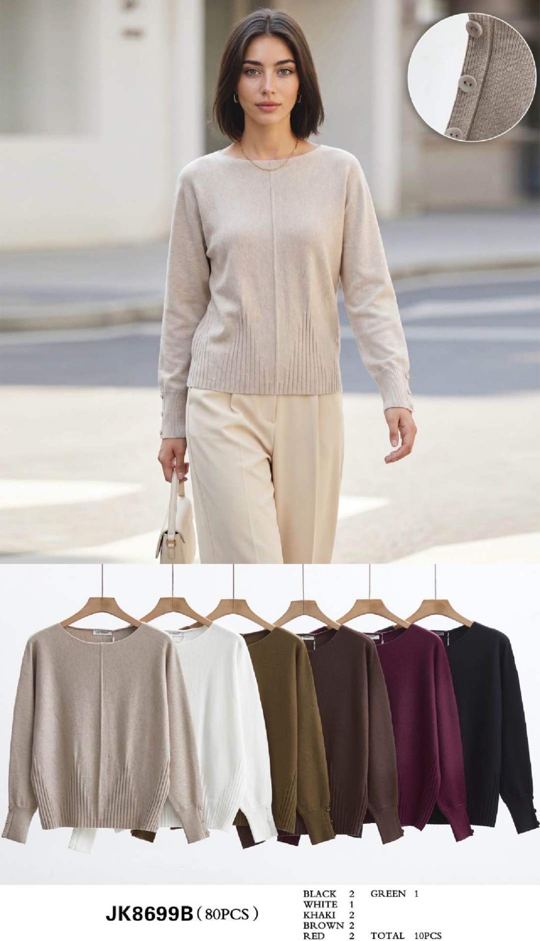 Decorative-Button Sweater