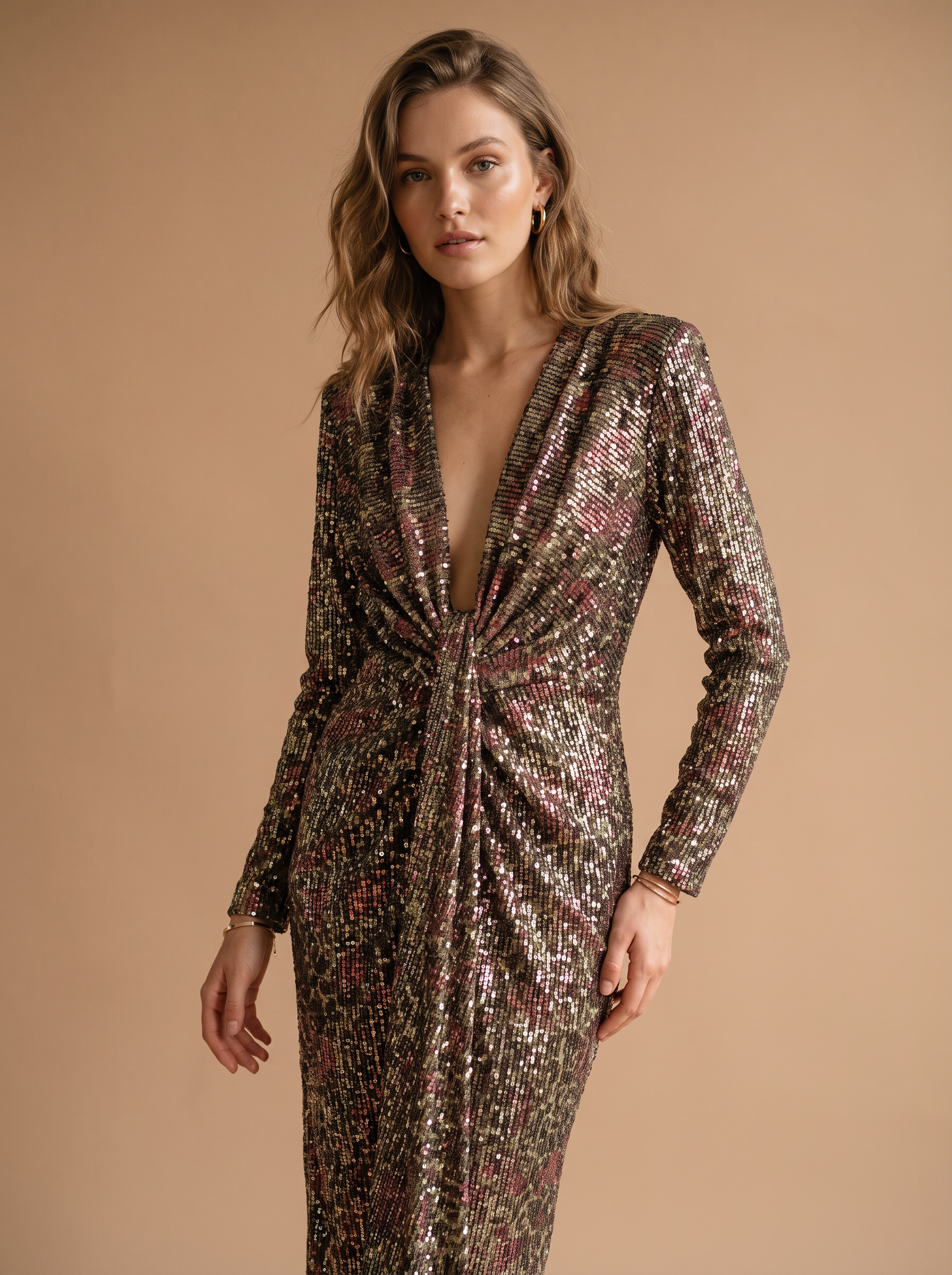 Sequin Wrap Midi Dress