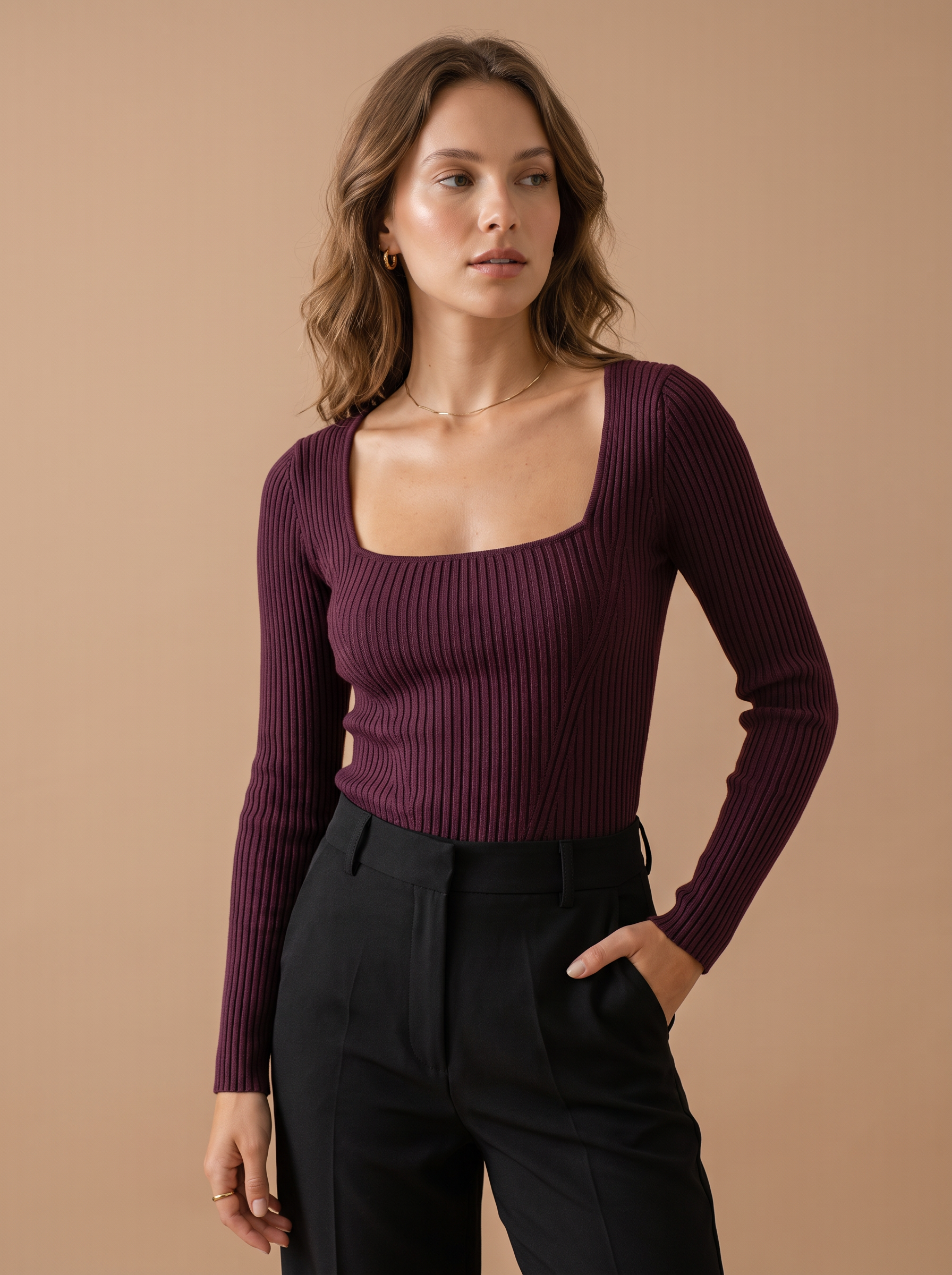 Cropped Sweater with Square Neck