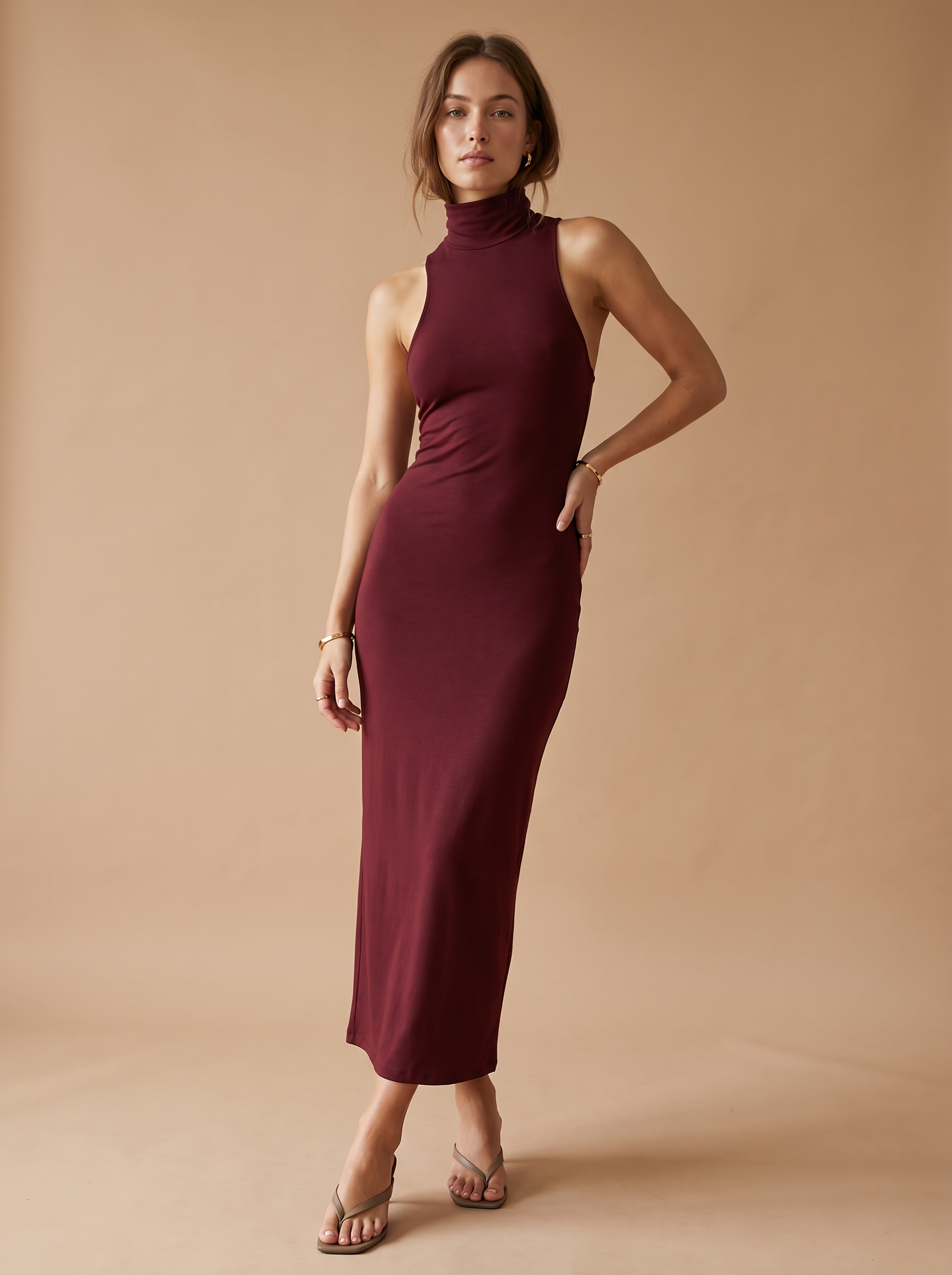 Fitted Midi Dress with Turtleneck