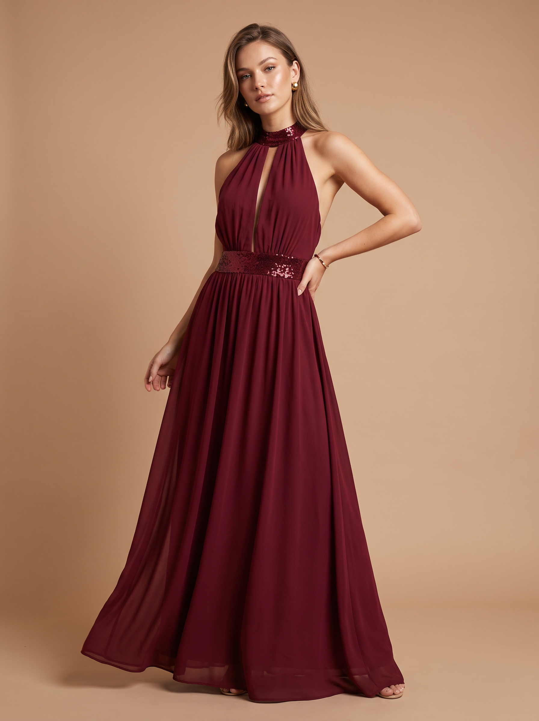 Sequin Halter Maxi Dress