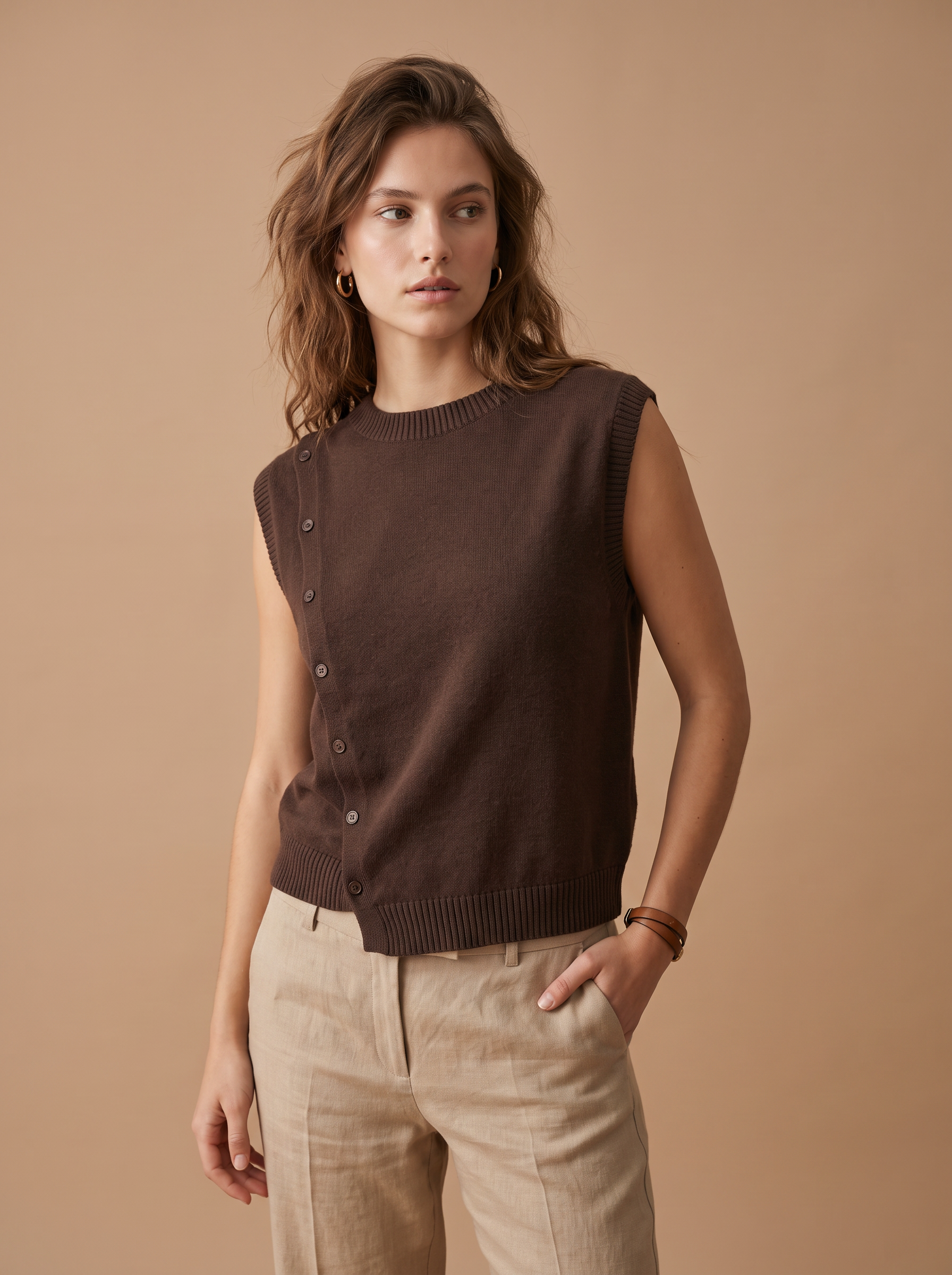 Asymmetric Sleeveless Knit Sweater