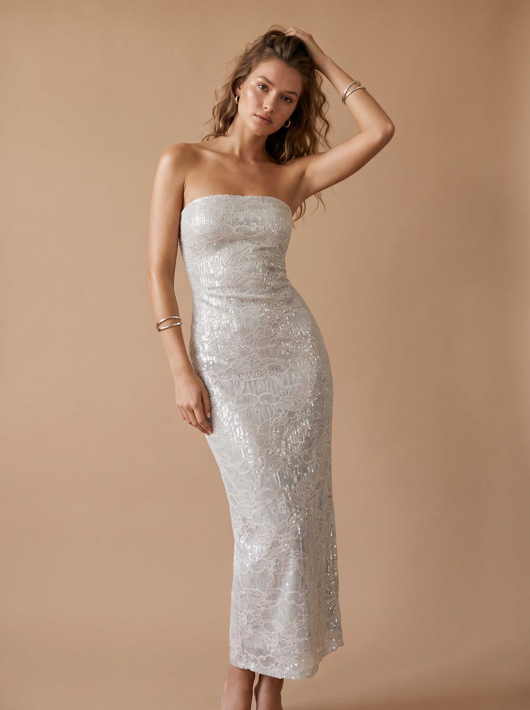 Sequin-Embellished Midi Pencil Dress