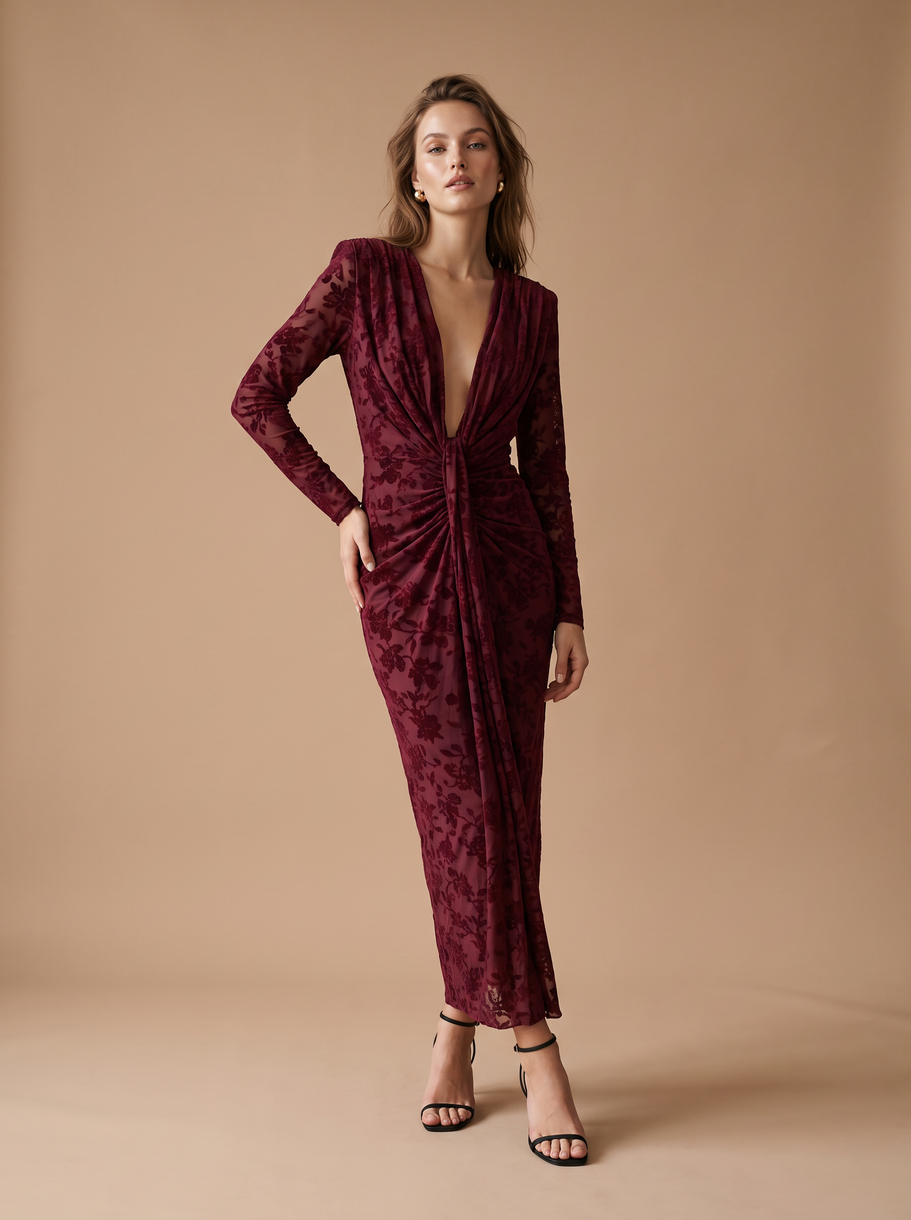 Fitted Maxi Dress with V-Neck