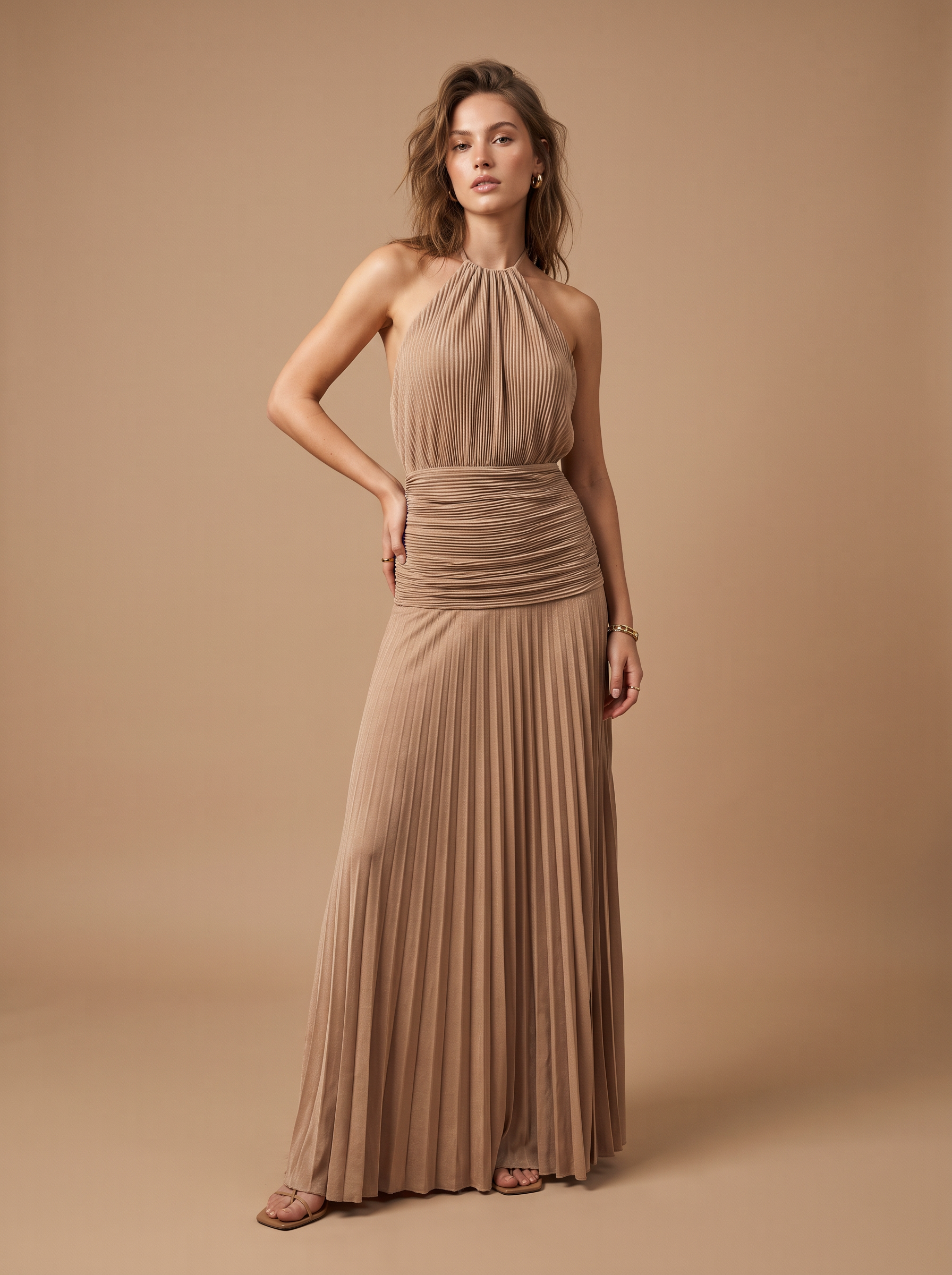 Pleated Halter Maxi Dress