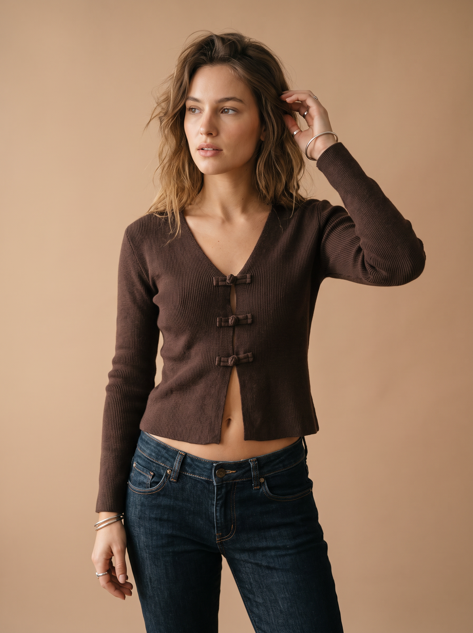Fitted Cardigan with Cut-Out Details