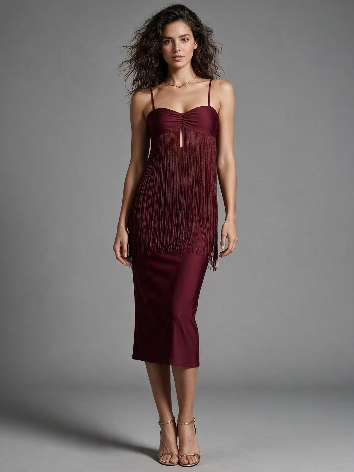 Midi Pencil Dress with Heart Neckline