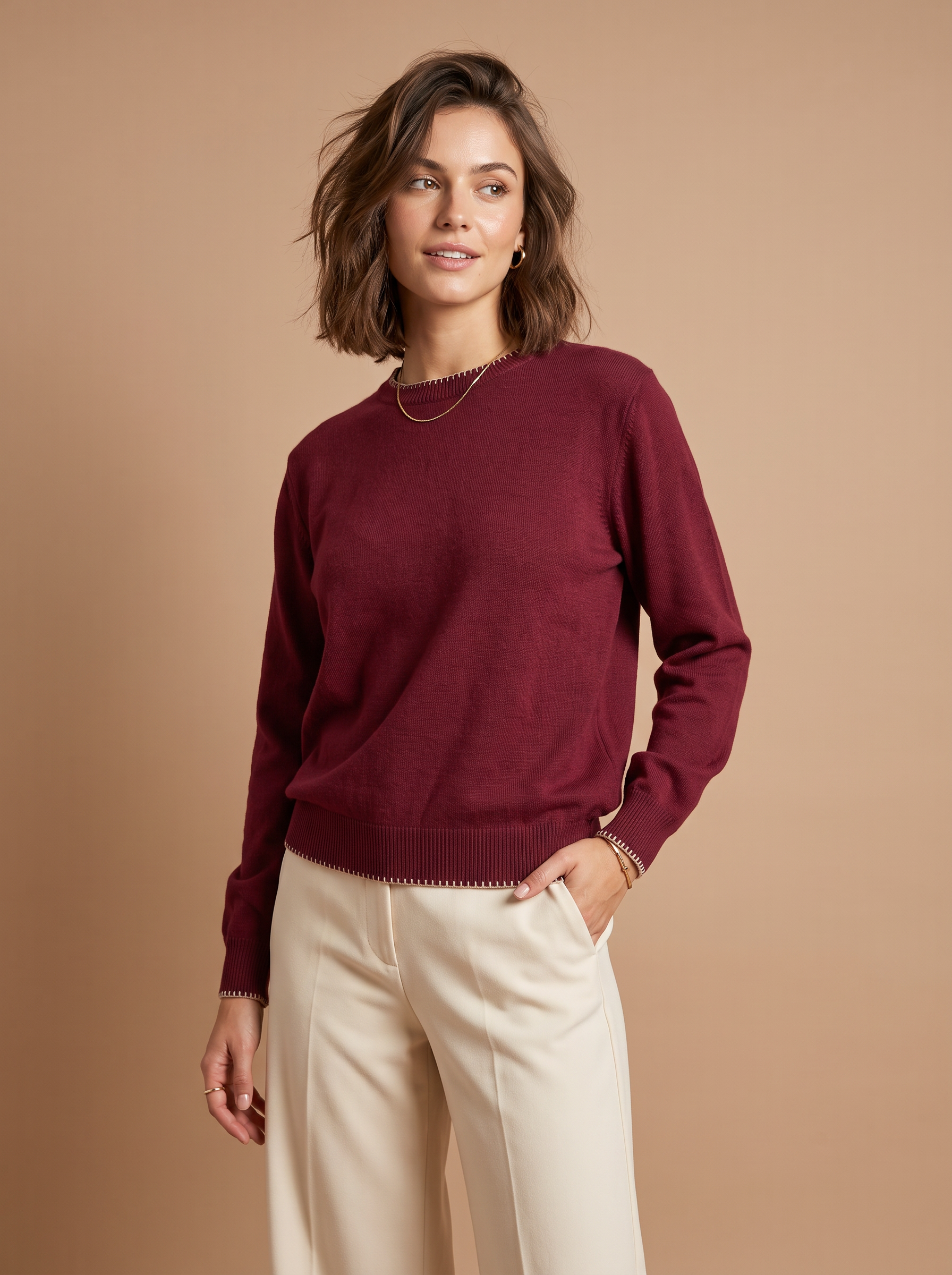 Crewneck Sweater with Contrast Trim