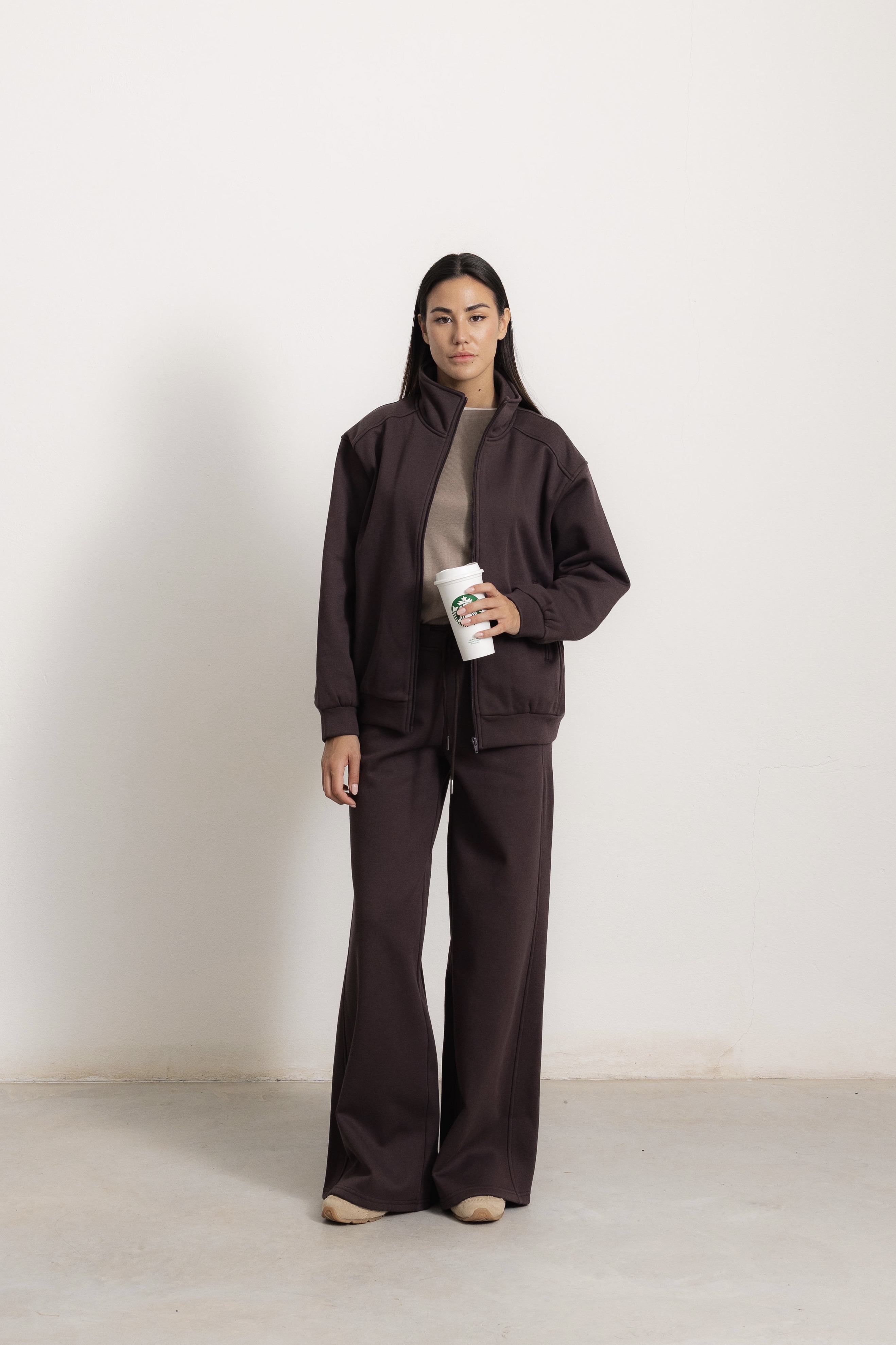 Relaxed Zip-Up Sweatshirt with Stand Collar