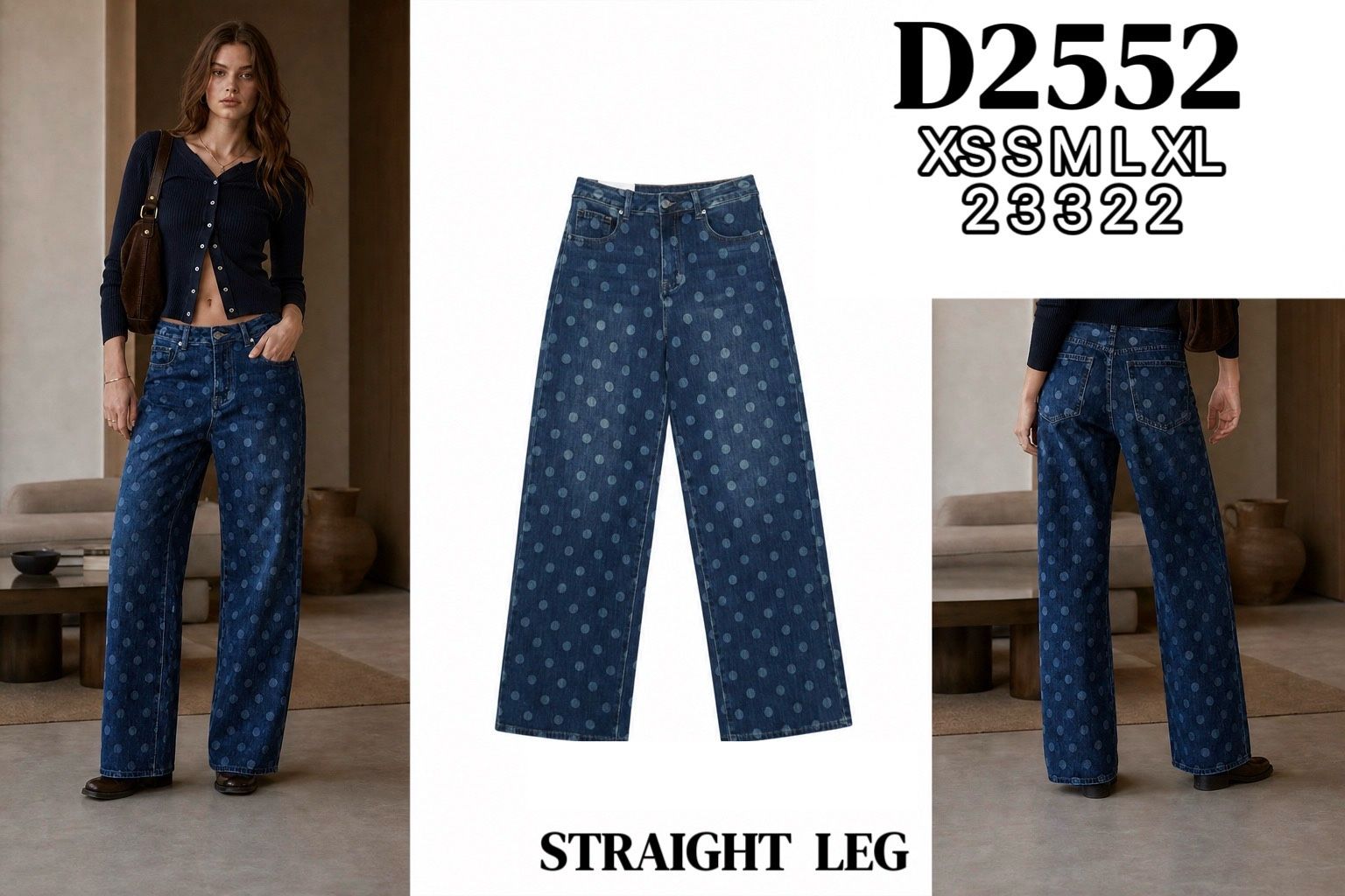 Straight‑Leg Polka‑Dot Jeans