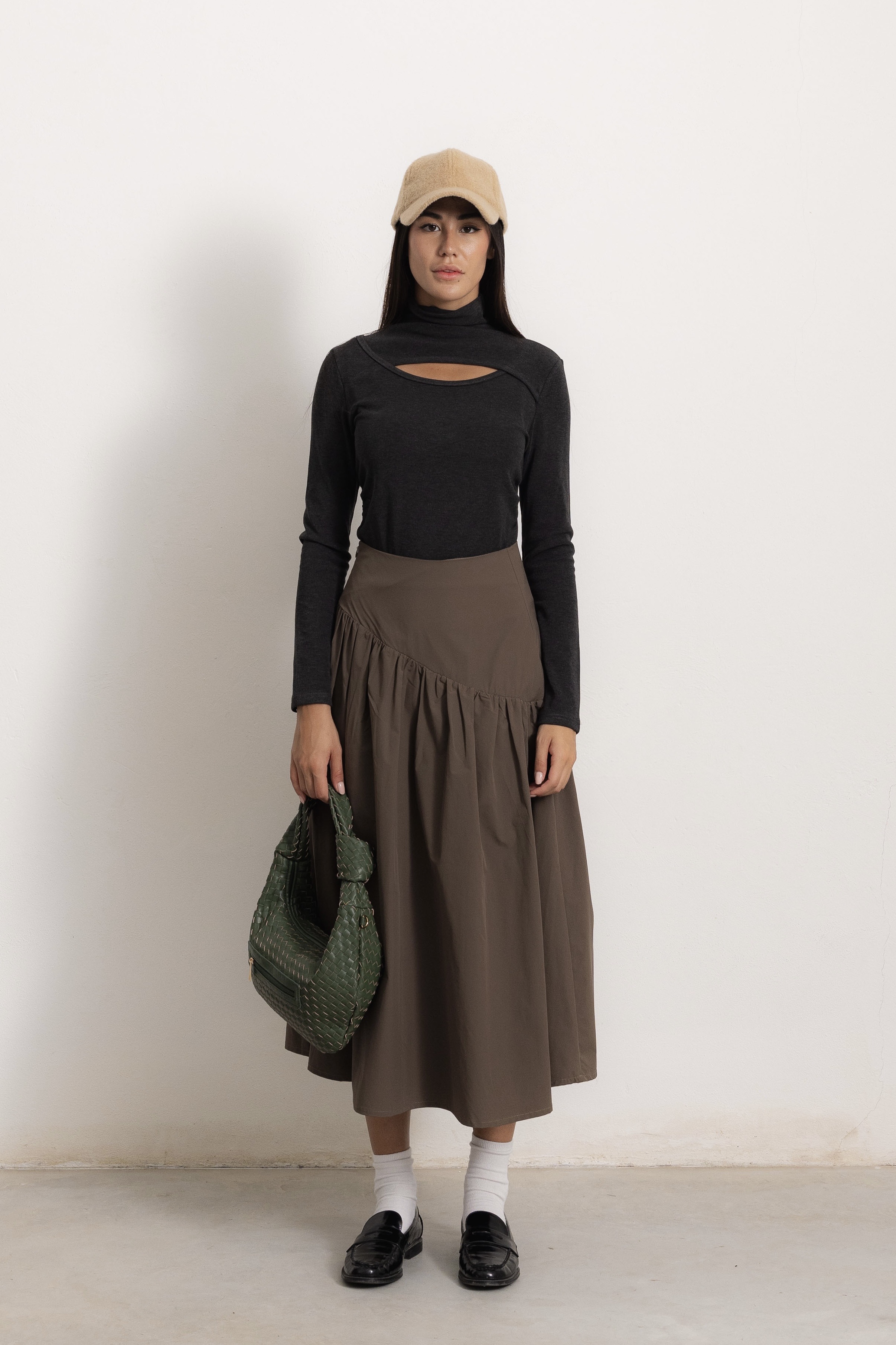 Flared Midi Skirt with Ruffle