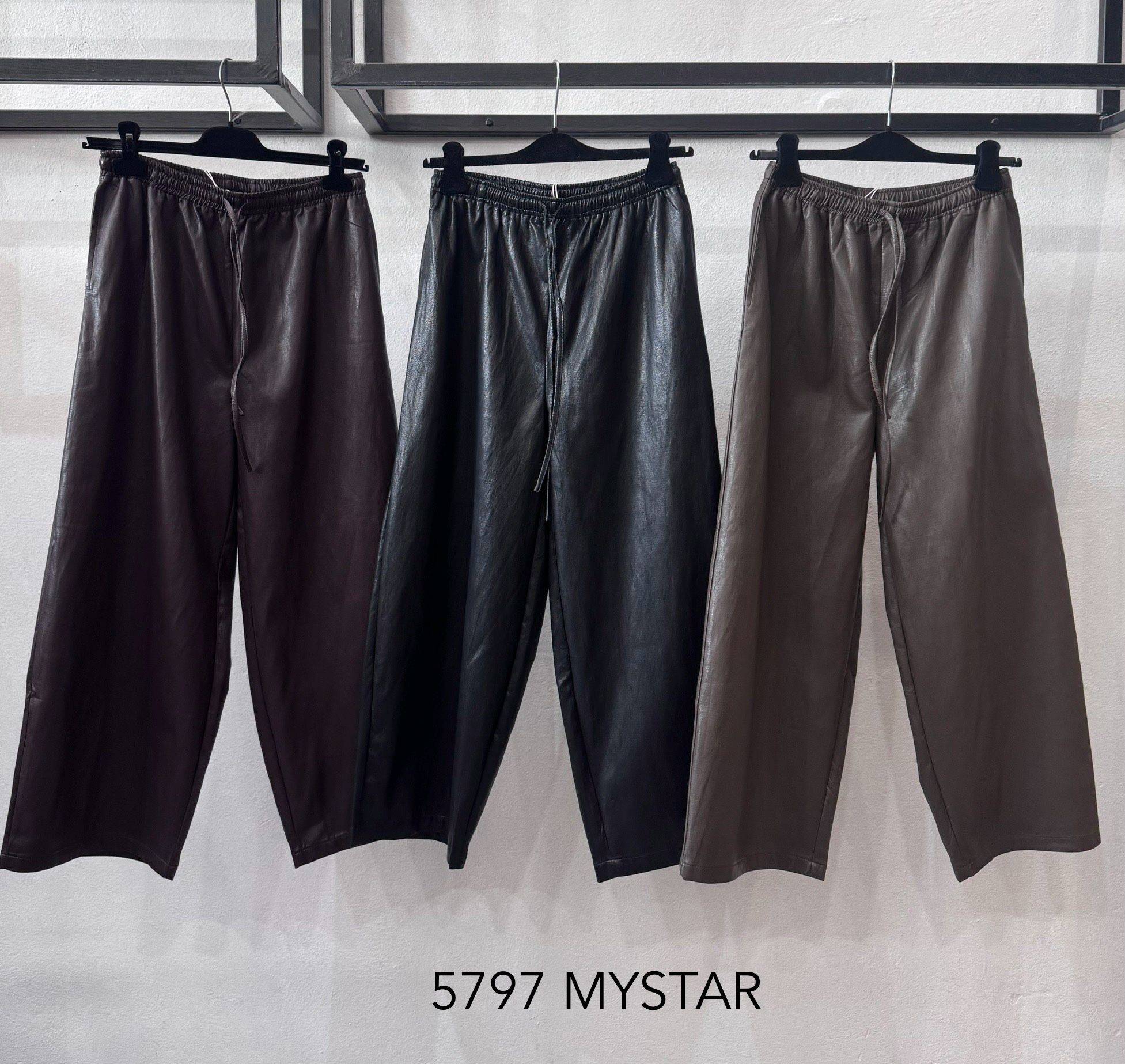 Wide‑leg Drawstring Faux‑Leather Trousers