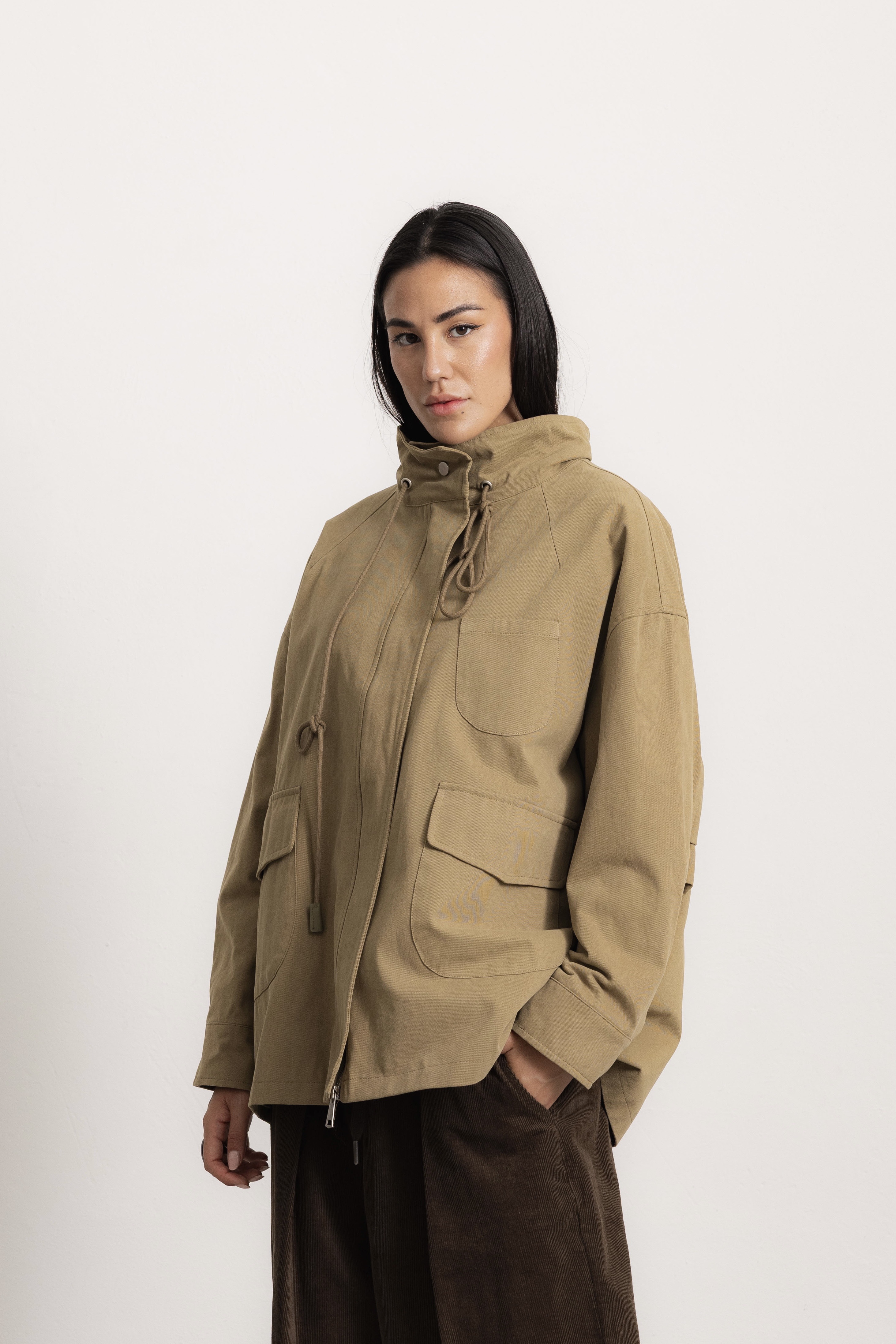 Oversize Jacket with Stand Collar