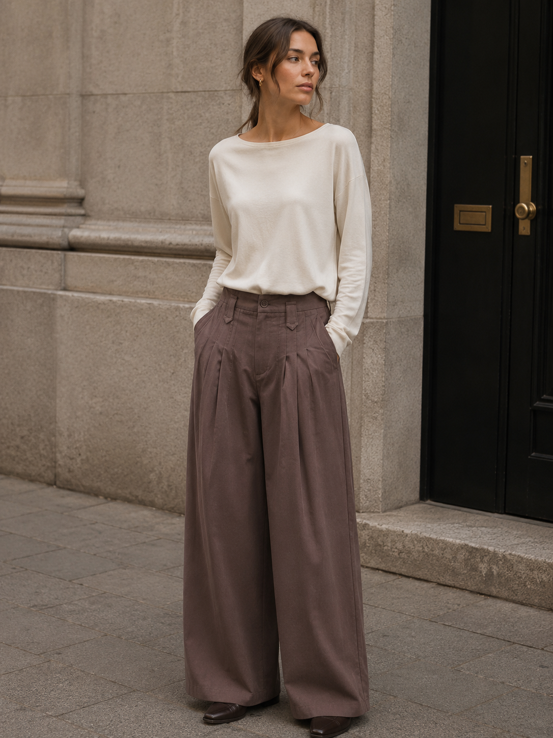 Wide-Leg Pleated Trousers