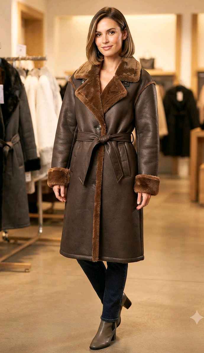 Belted Shearling Coat
